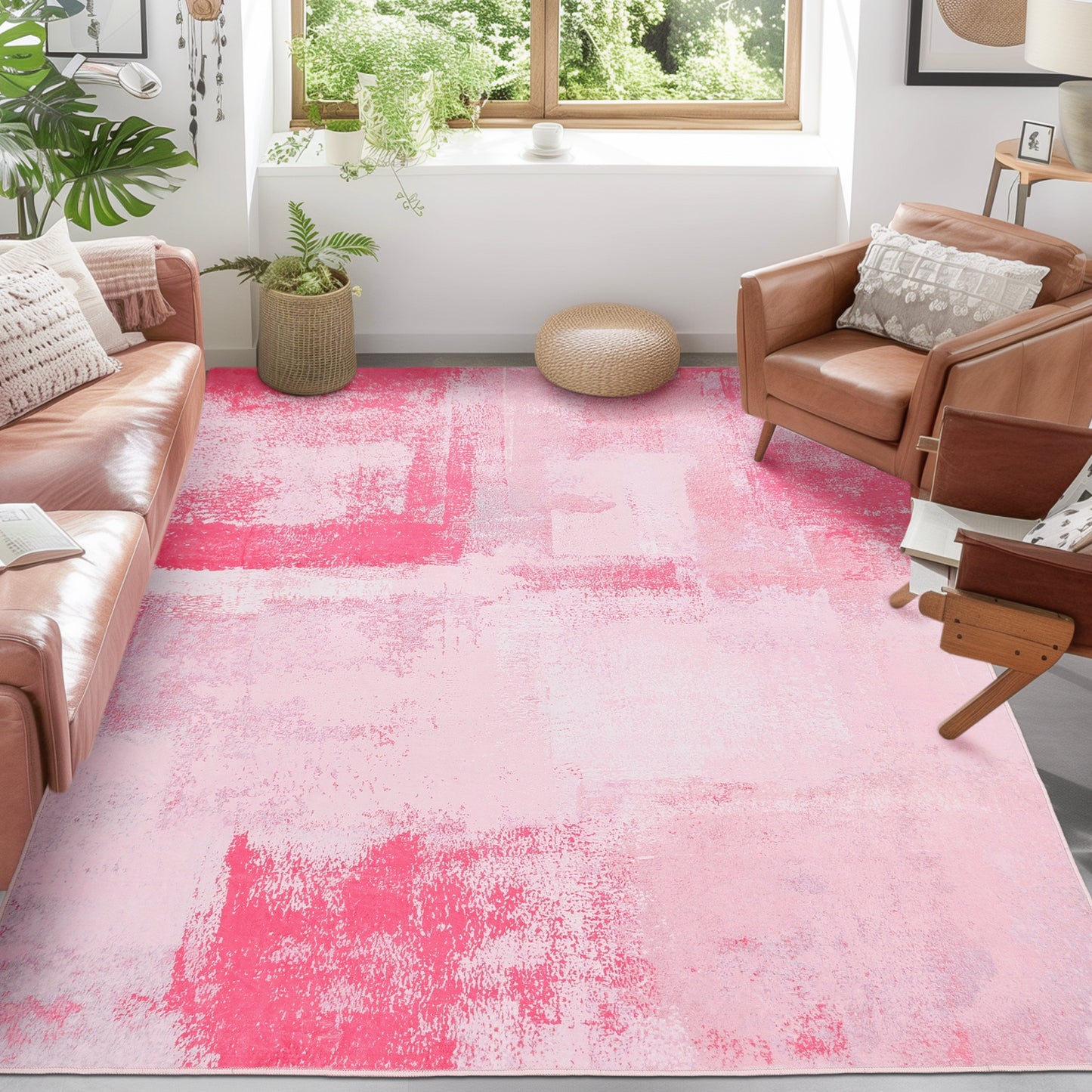 Abstract Area Rug for Kitchen & Indoor, Machine Washable Black Rugs with Non-Slip Backing