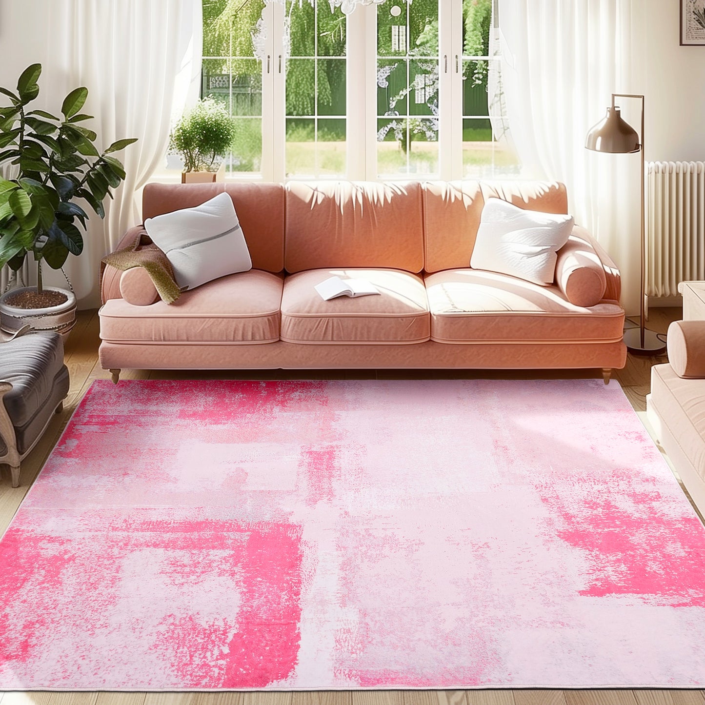 Abstract Area Rug for Kitchen & Indoor, Machine Washable Black Rugs with Non-Slip Backing
