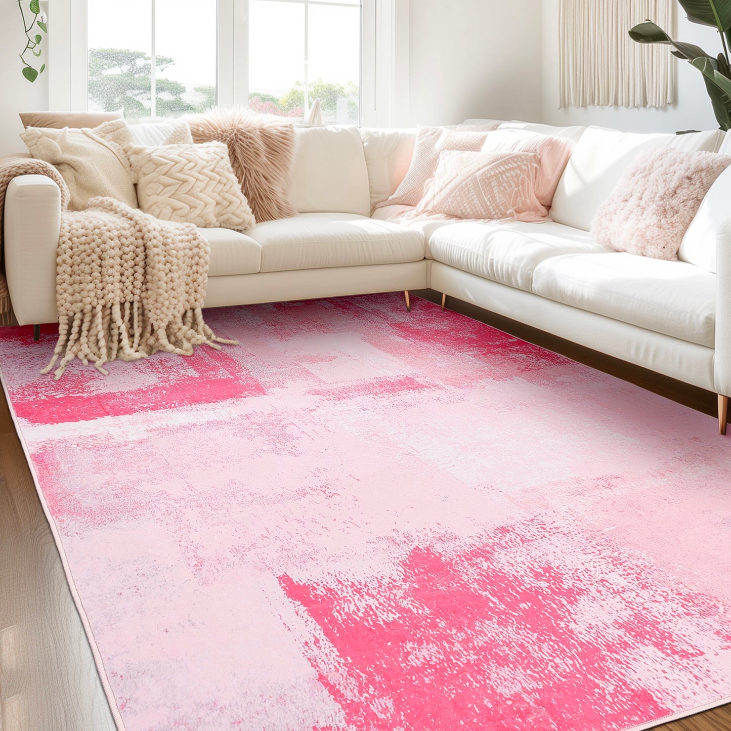 Abstract Area Rug for Kitchen & Indoor, Machine Washable Black Rugs with Non-Slip Backing