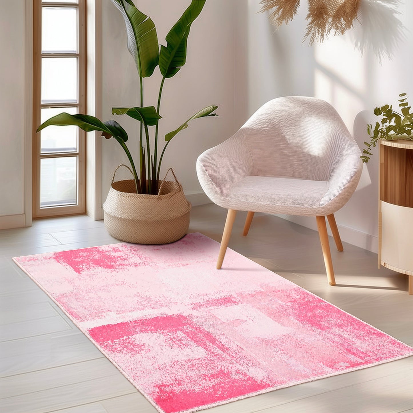 Abstract Area Rug for Kitchen & Indoor, Machine Washable Black Rugs with Non-Slip Backing
