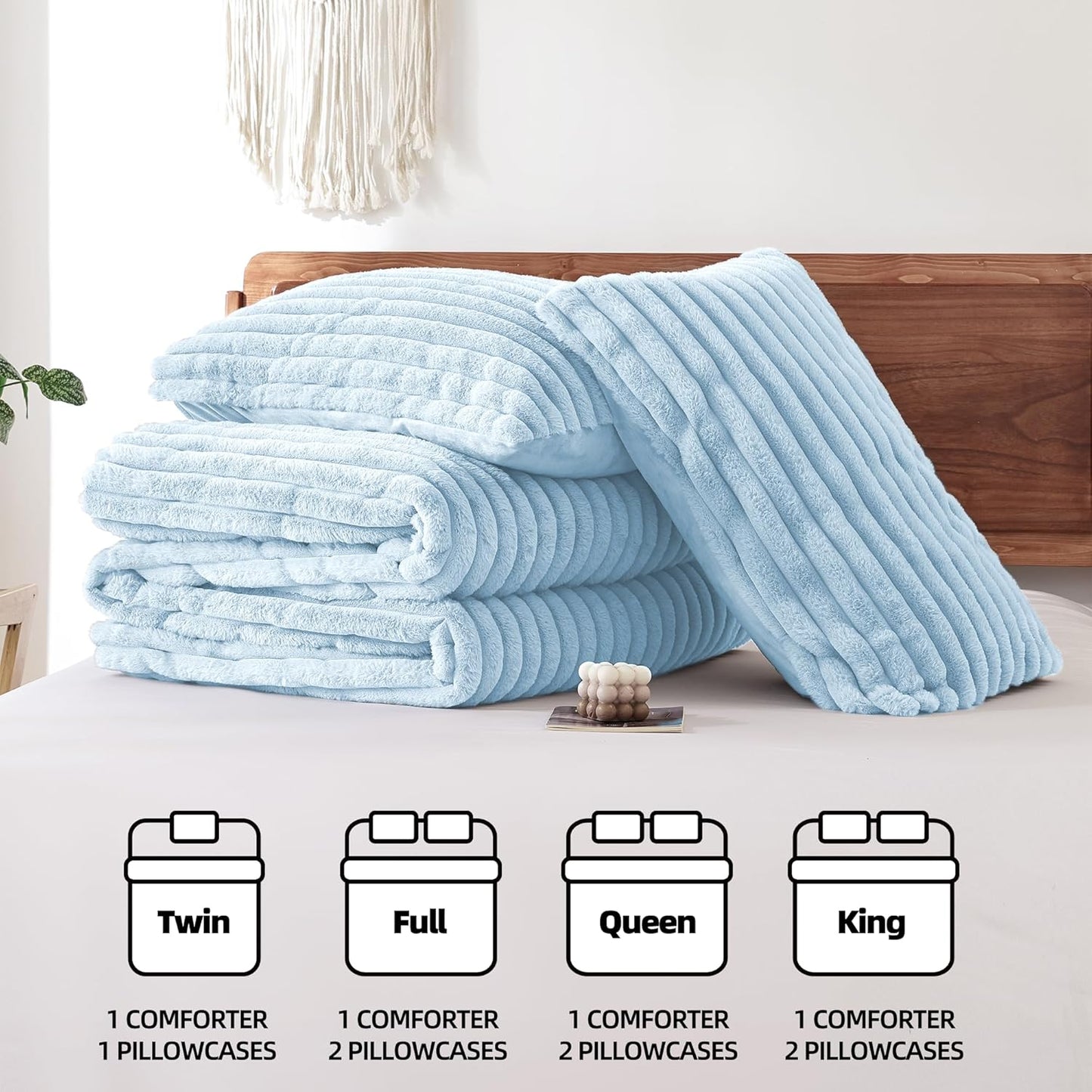 SPRINDAY Fluffy Fleece Luxury Fuzzy Reversible Bedding Comforter Set, Soft & Warm Comforter All Season with Pillow Case