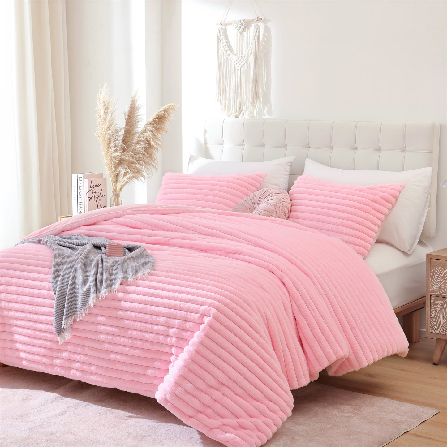 SPRINDAY Fluffy Fleece Luxury Fuzzy Reversible Bedding Comforter Set, Soft & Warm Comforter All Season with Pillow Case