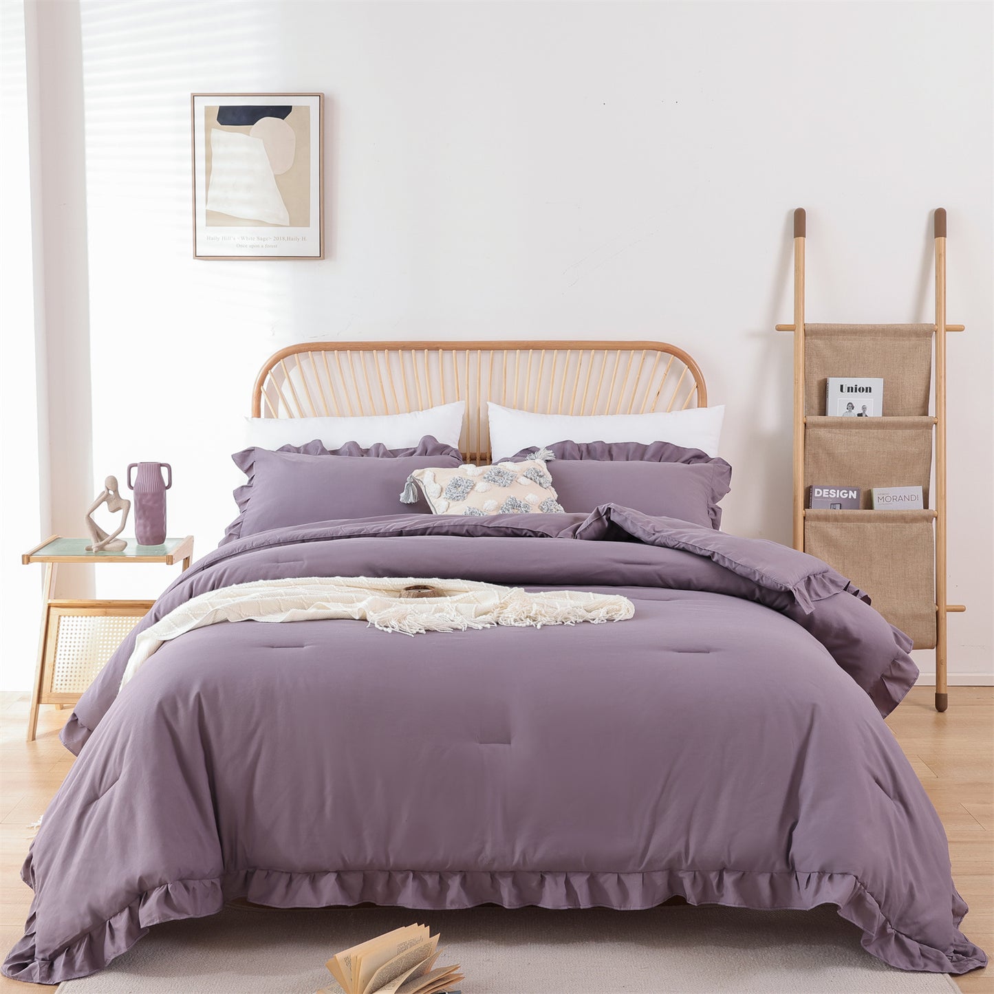 SPRINDAY Ruffled Queen Comforter Set, 3 Piece Bed in a Bag Soft Fluffy Comforter Set For All Season