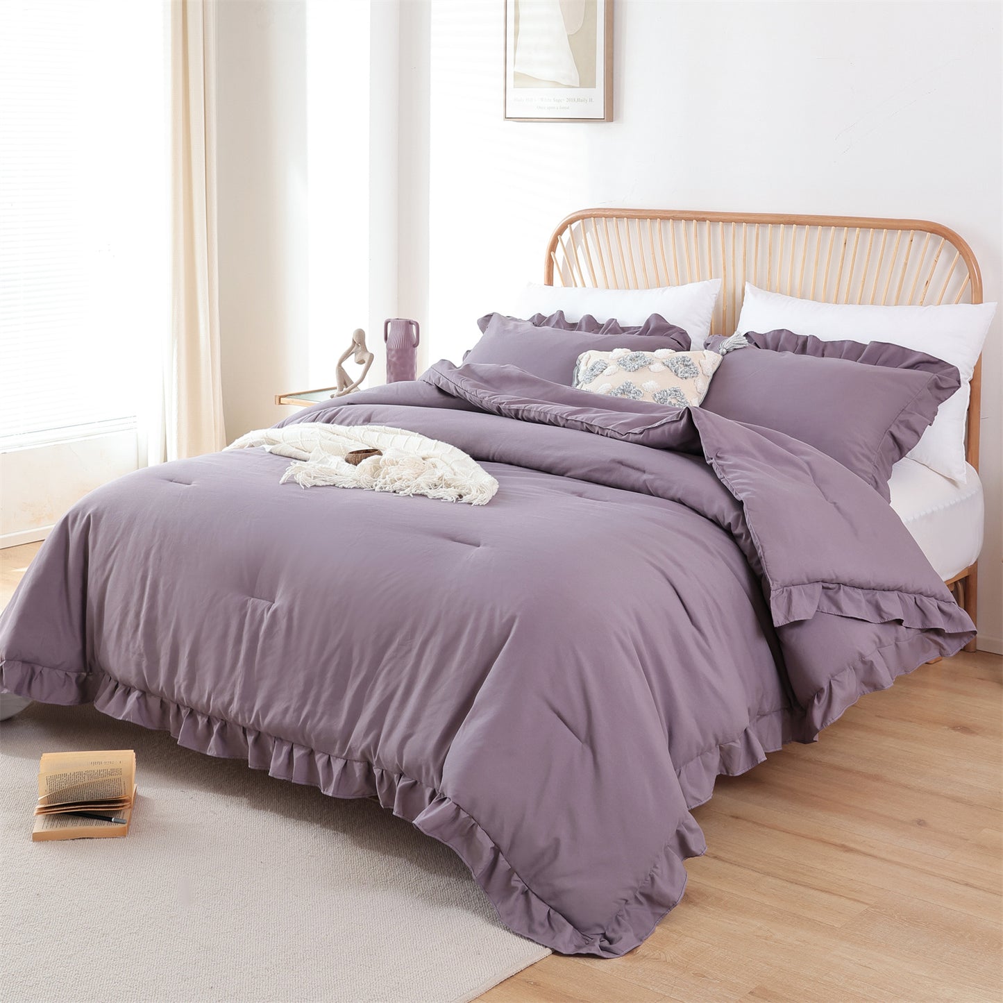 SPRINDAY Ruffled Queen Comforter Set, 3 Piece Bed in a Bag Soft Fluffy Comforter Set For All Season