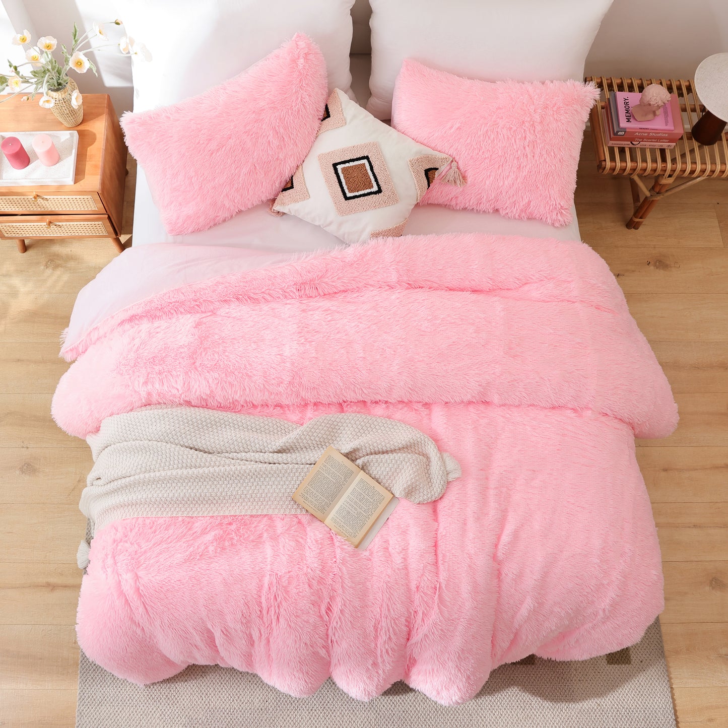 Sprinday 3-Piece Shaggy Plush Duvet Cover Set,Fuzzy Fluffy Bedding Set with 2 Pillow Shams,Zipper Closure