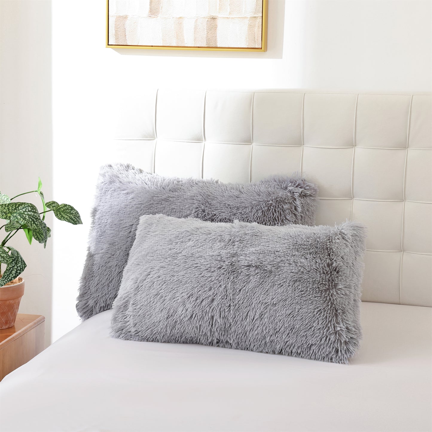 Sprinday 3-Piece Shaggy Plush Duvet Cover Set,Fuzzy Fluffy Bedding Set with 2 Pillow Shams,Zipper Closure