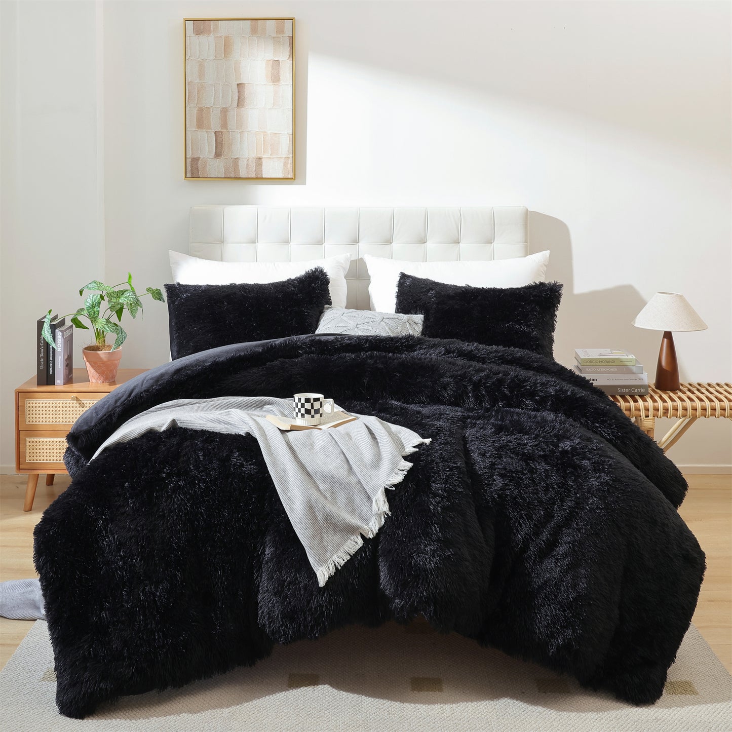 Sprinday 3-Piece Shaggy Plush Duvet Cover Set,Fuzzy Fluffy Bedding Set with 2 Pillow Shams,Zipper Closure