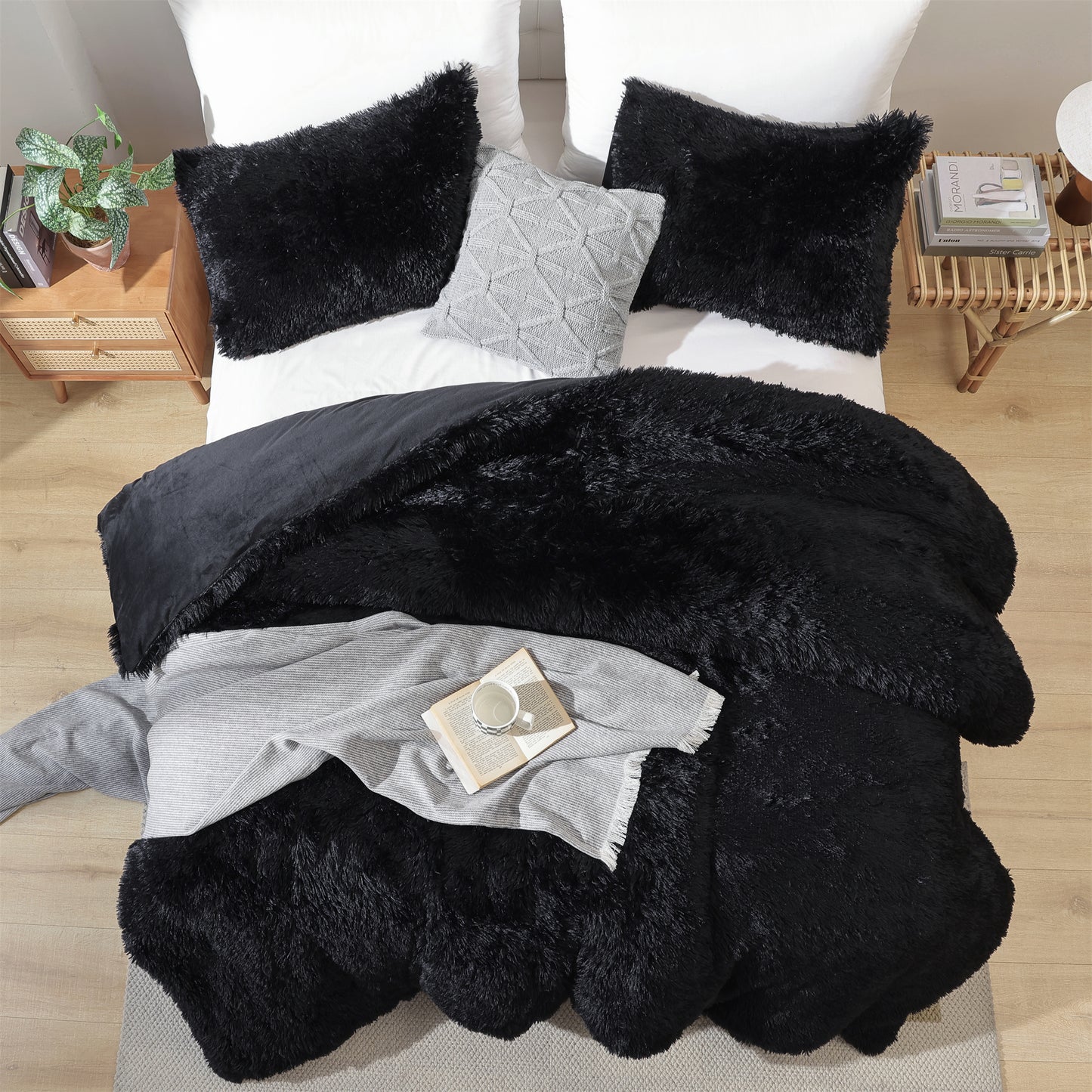 Sprinday 3-Piece Shaggy Plush Duvet Cover Set,Fuzzy Fluffy Bedding Set with 2 Pillow Shams,Zipper Closure