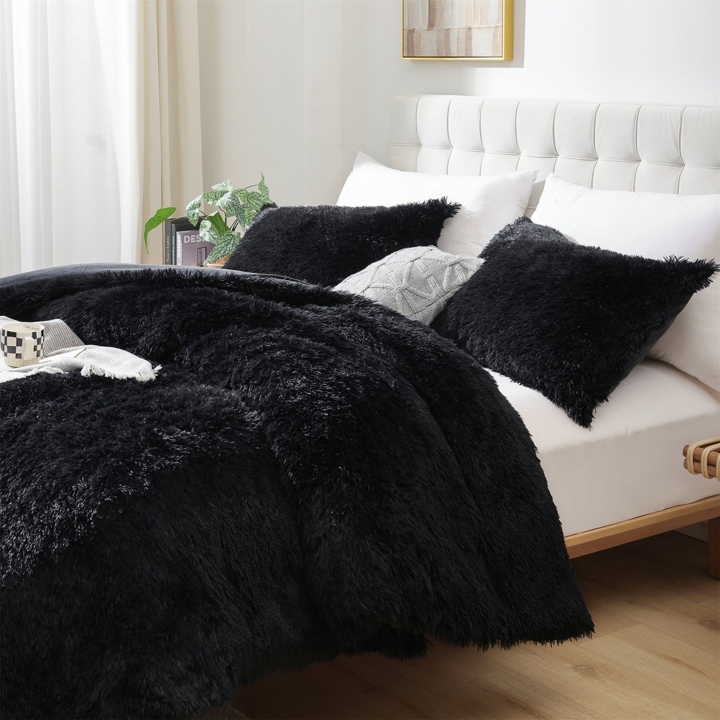 Sprinday 3-Piece Shaggy Plush Duvet Cover Set,Fuzzy Fluffy Bedding Set with 2 Pillow Shams,Zipper Closure