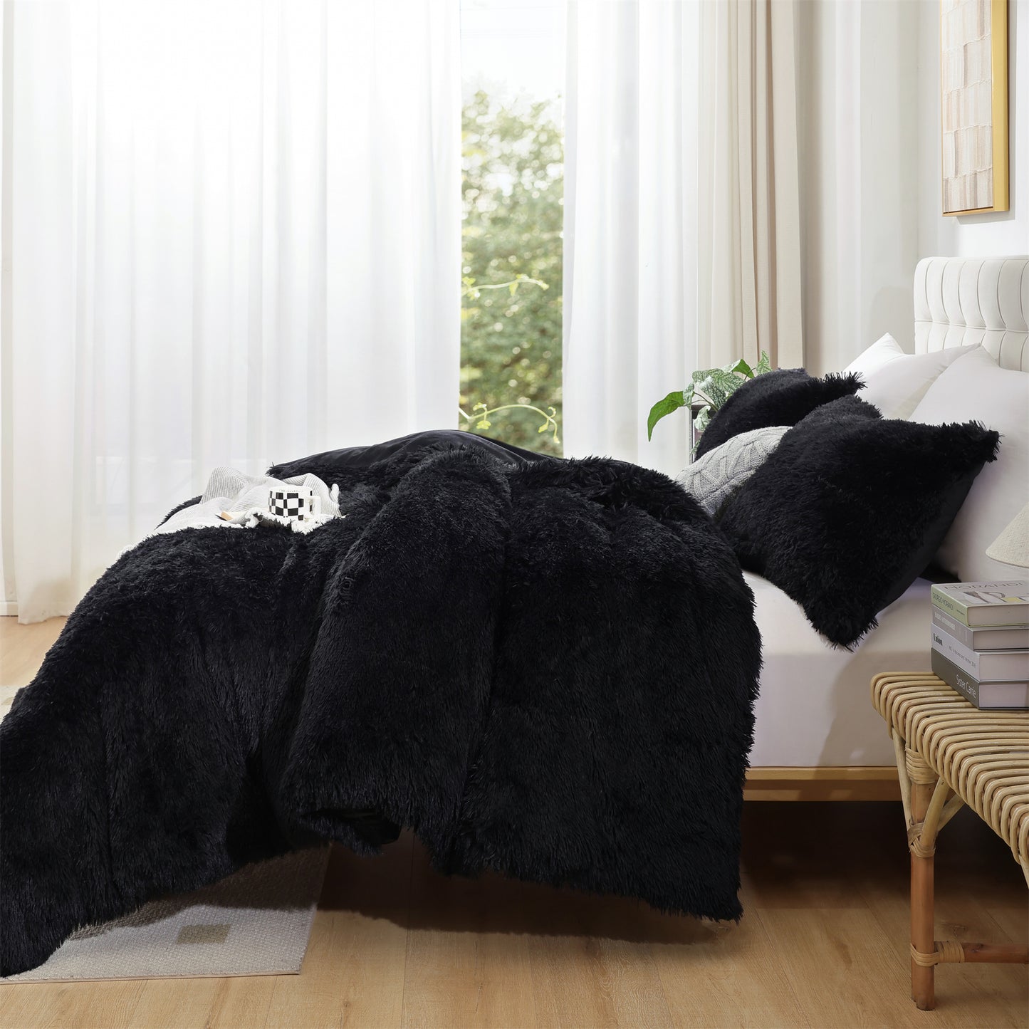 Sprinday 3-Piece Shaggy Plush Duvet Cover Set,Fuzzy Fluffy Bedding Set with 2 Pillow Shams,Zipper Closure