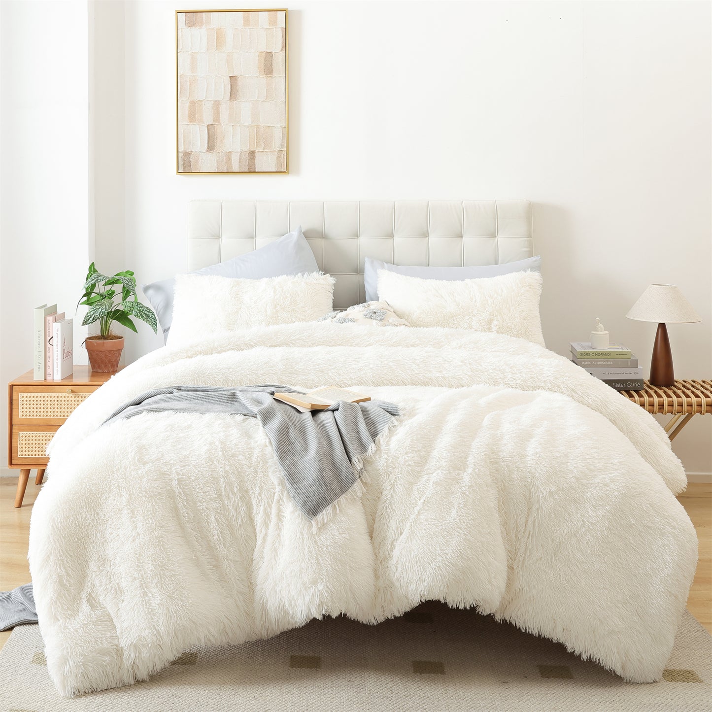 Sprinday 3-Piece Shaggy Plush Duvet Cover Set,Fuzzy Fluffy Bedding Set with 2 Pillow Shams,Zipper Closure