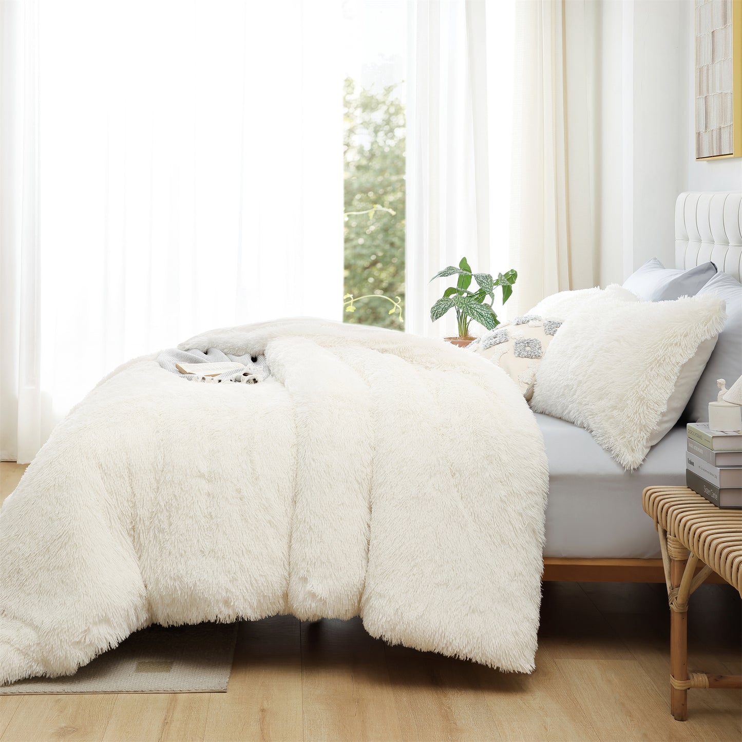 Sprinday 3-Piece Shaggy Plush Duvet Cover Set,Fuzzy Fluffy Bedding Set with 2 Pillow Shams,Zipper Closure
