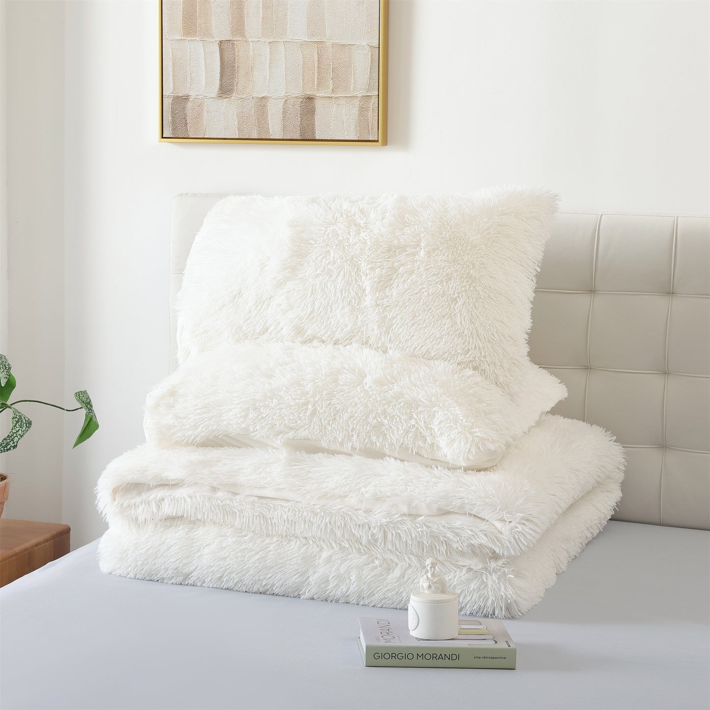 Sprinday 3-Piece Shaggy Plush Duvet Cover Set,Fuzzy Fluffy Bedding Set with 2 Pillow Shams,Zipper Closure