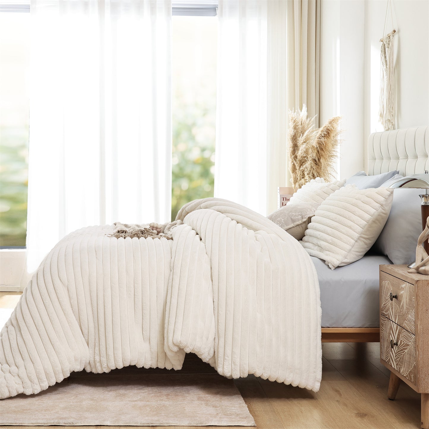 SPRINDAY Fluffy Fleece Luxury Fuzzy Reversible Bedding Comforter Set, Soft & Warm Comforter All Season with Pillow Case