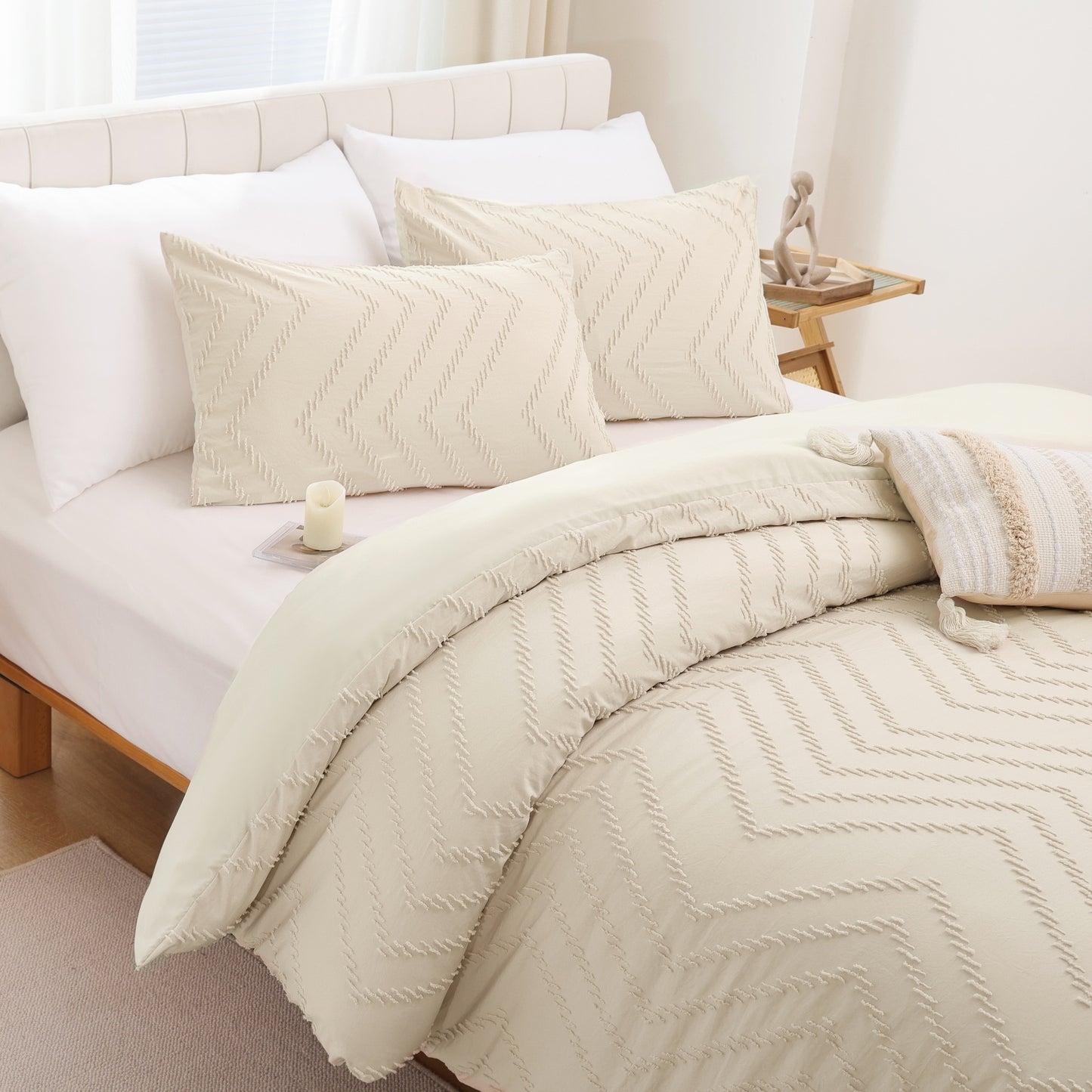 Sprinday Vertical Tufted Lightweight Neutral Comforter Sets