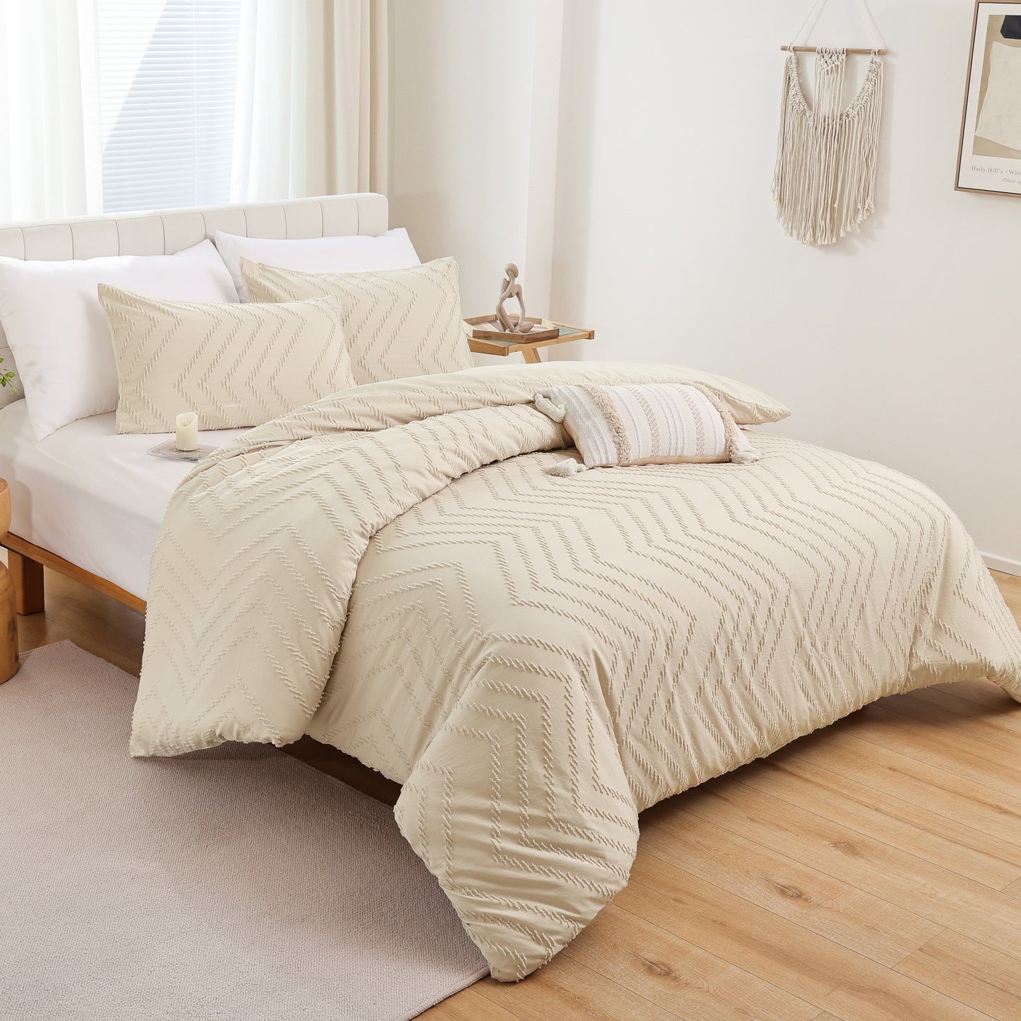 Sprinday Vertical Tufted Lightweight Neutral Comforter Sets