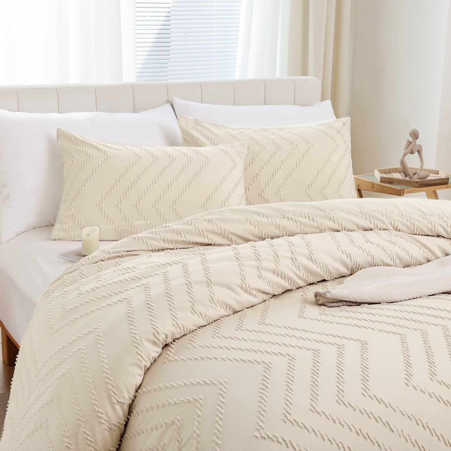 Sprinday Vertical Tufted Lightweight Neutral Comforter Sets