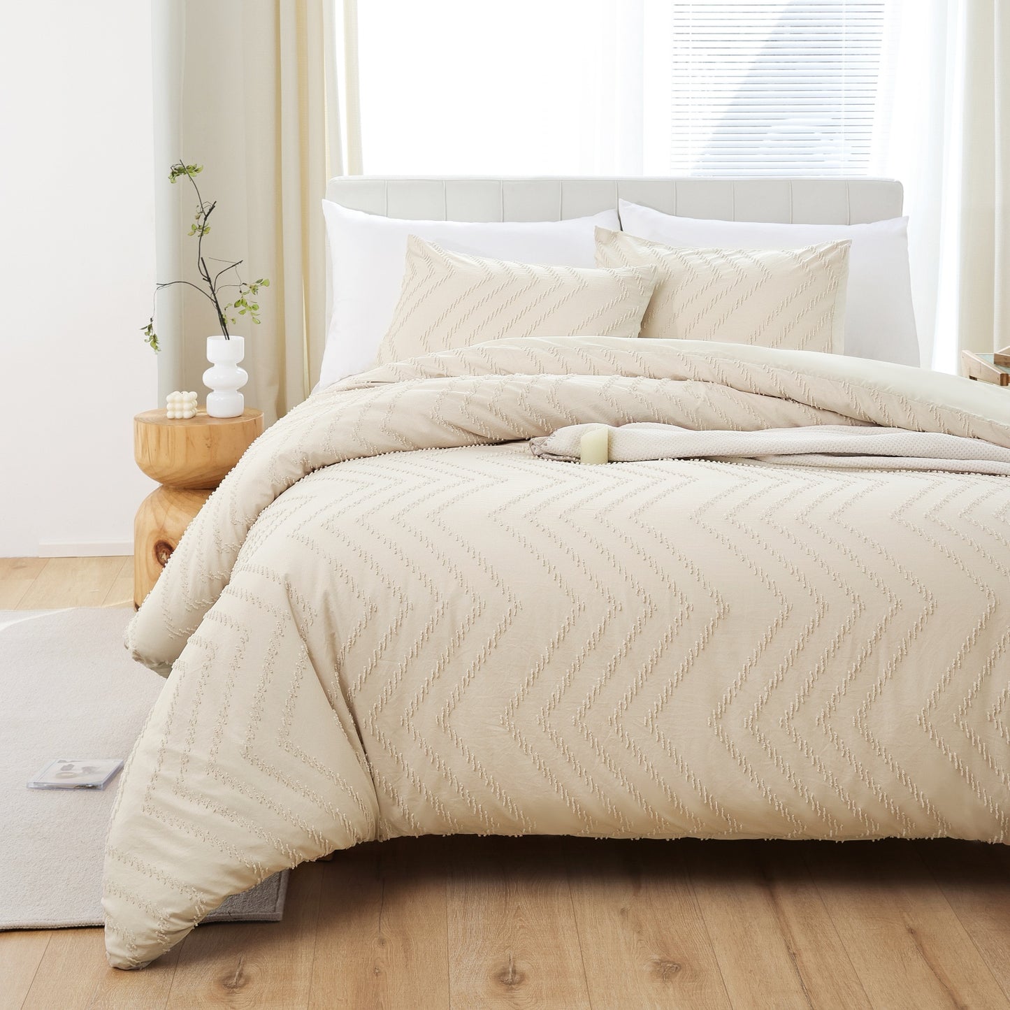 Sprinday Vertical Tufted Lightweight Neutral Comforter Sets