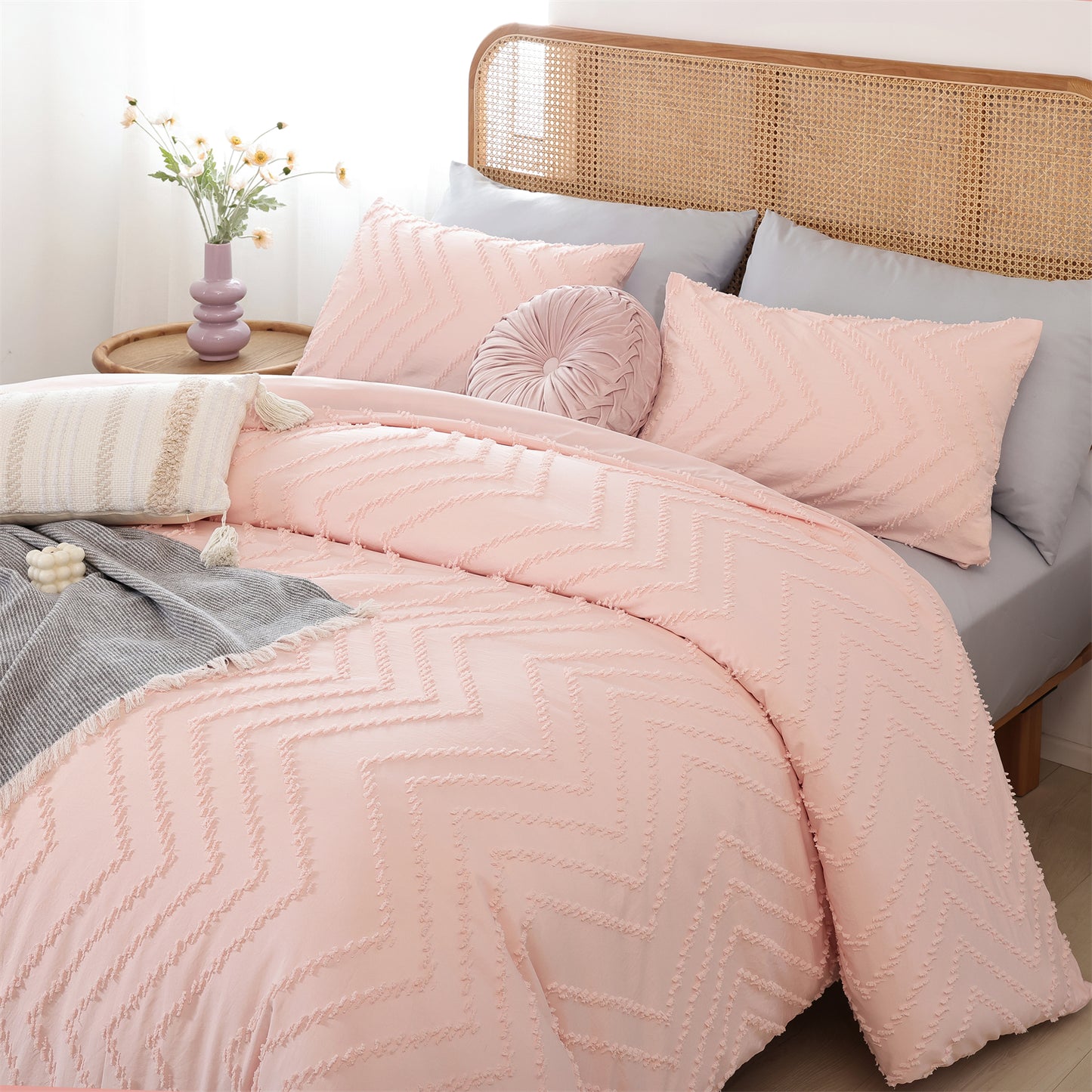 Sprinday Vertical Tufted Lightweight Neutral Comforter Sets