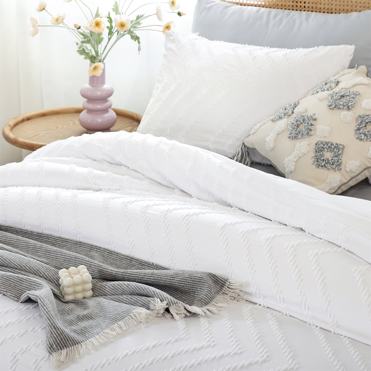 Sprinday Vertical Tufted Lightweight Neutral Comforter Sets