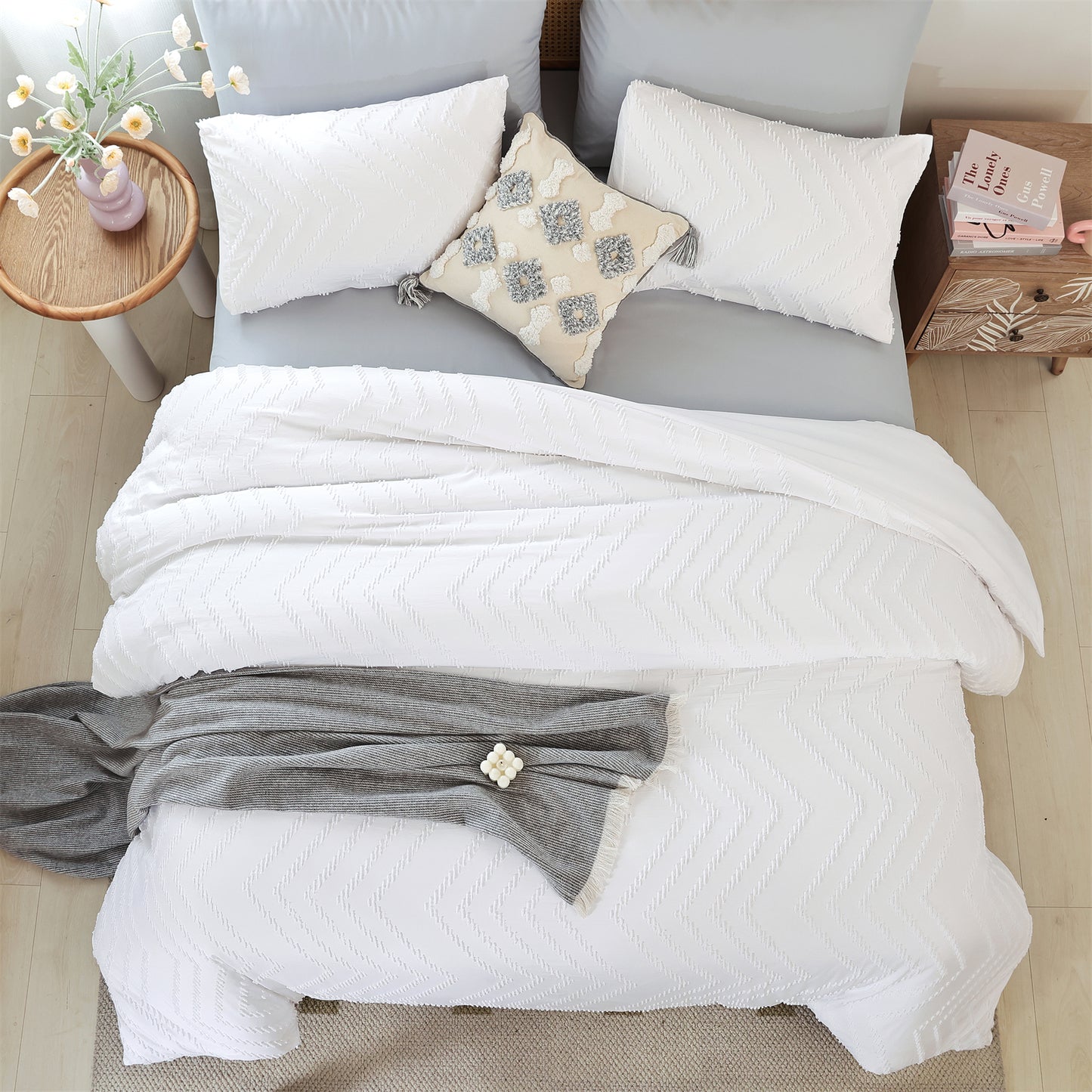 Sprinday Vertical Tufted Lightweight Neutral Comforter Sets