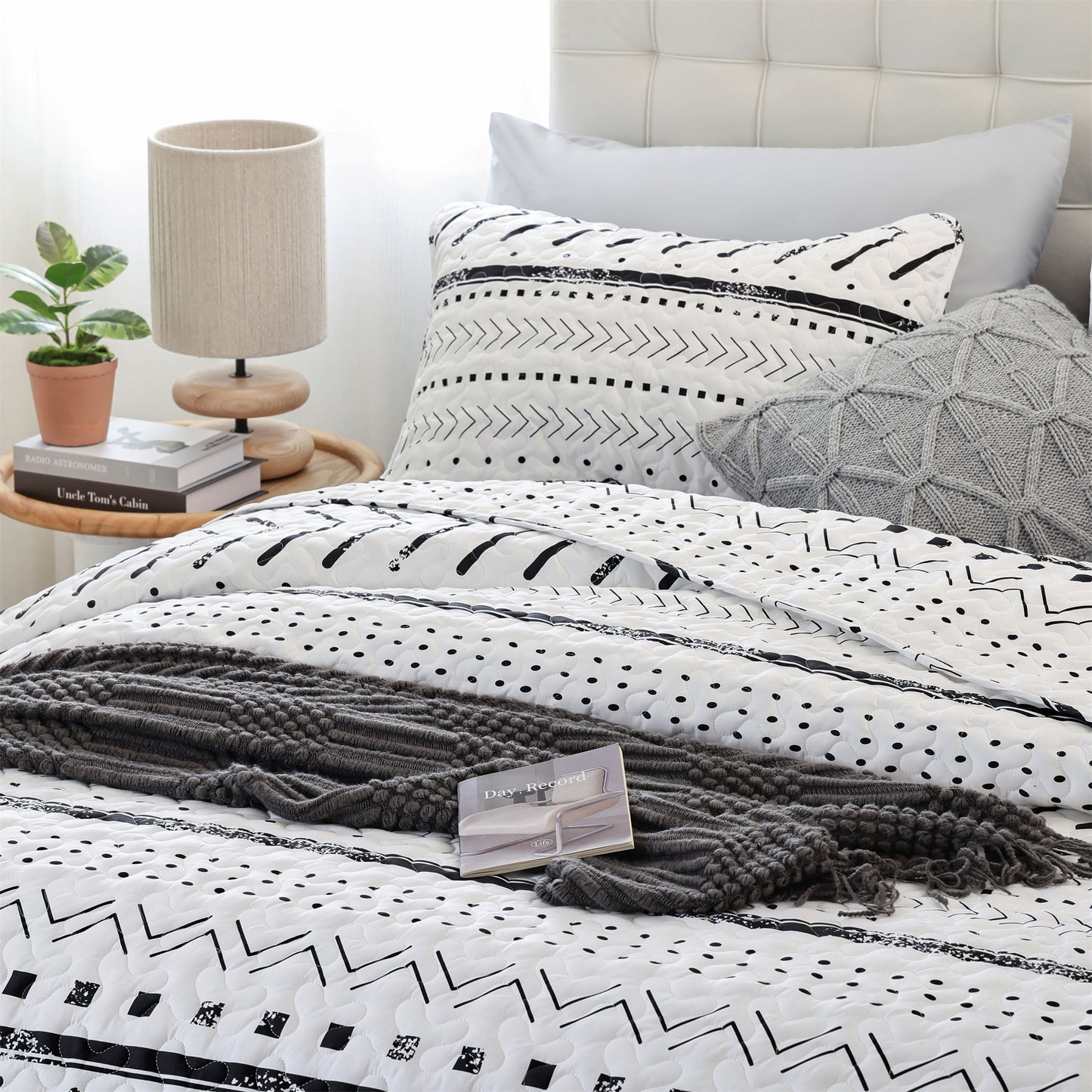 Quilt Set Lightweight Boho Bedding Bedspreads with Geometric Printed for All Season 3 Piece (1 Quilt, 2 Pillowcases)
