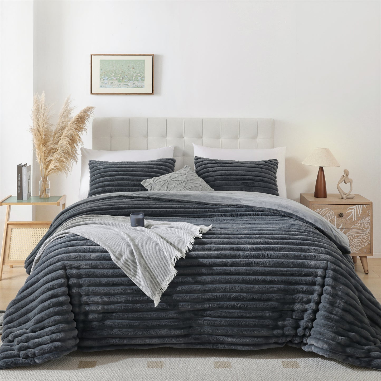 SPRINDAY Fluffy Fleece Luxury Fuzzy Reversible Bedding Comforter Set, Soft & Warm Comforter All Season with Pillow Case