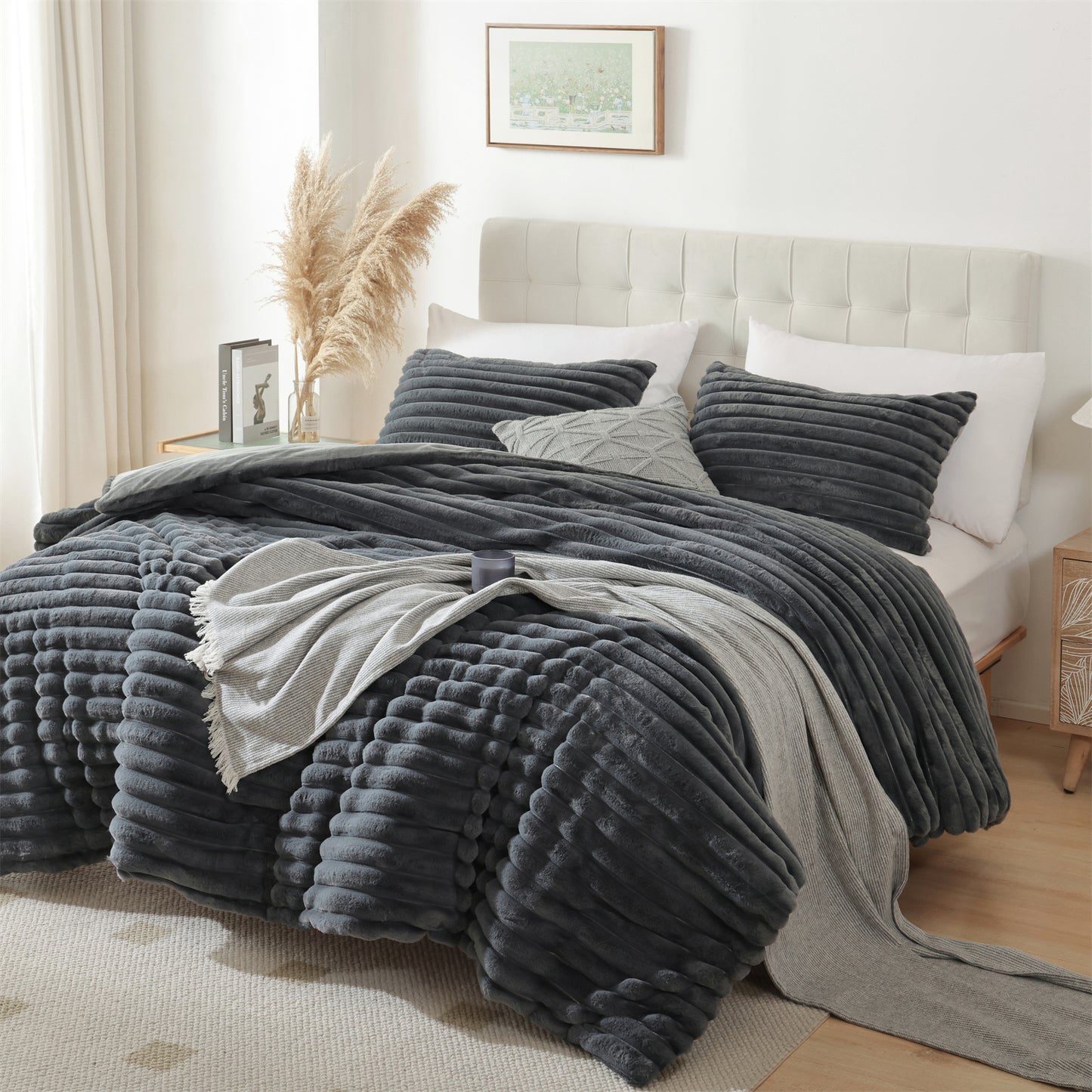 SPRINDAY Fluffy Fleece Luxury Fuzzy Reversible Bedding Comforter Set, Soft & Warm Comforter All Season with Pillow Case