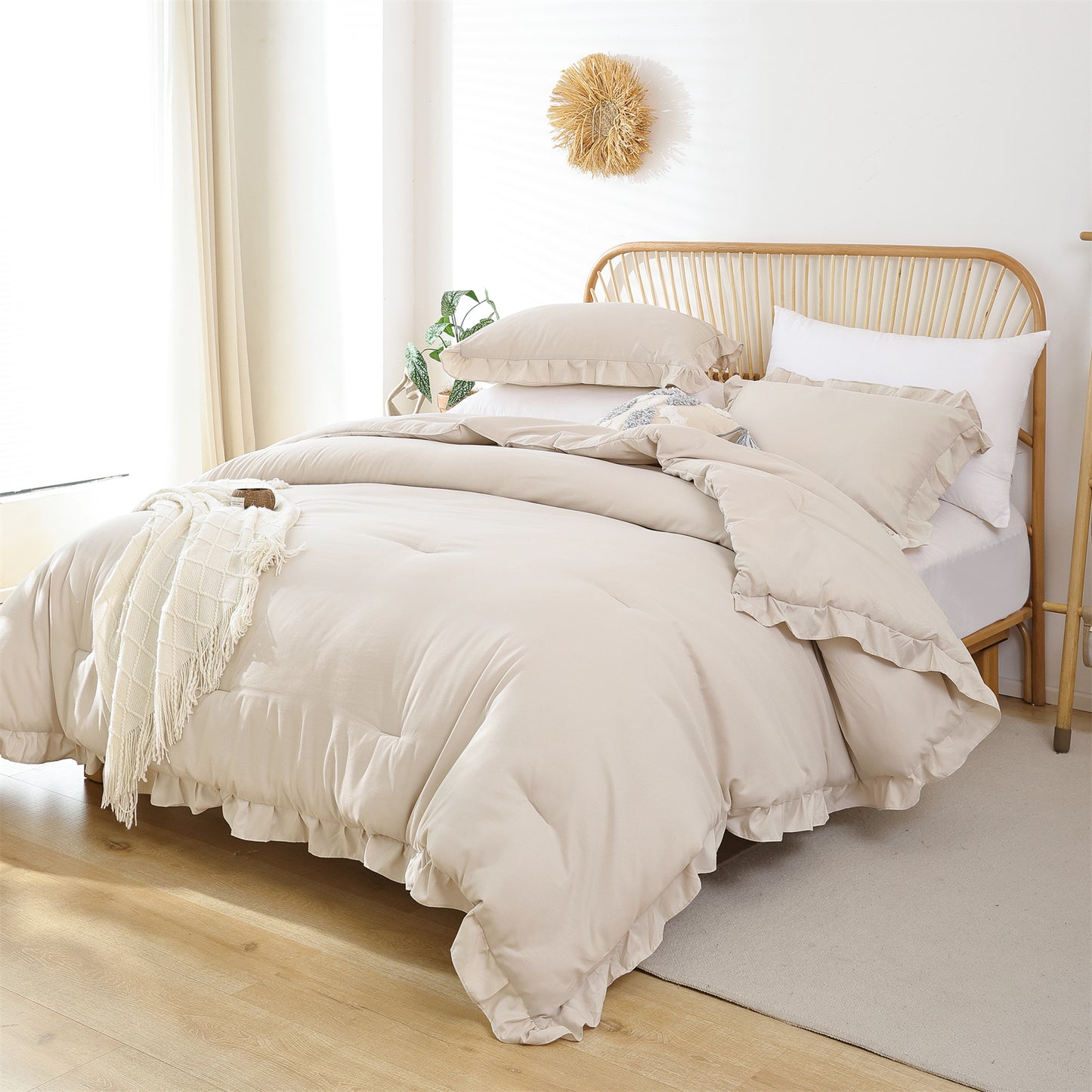 SPRINDAY Ruffled Queen Comforter Set, 3 Piece Bed in a Bag Soft Fluffy Comforter Set For All Season