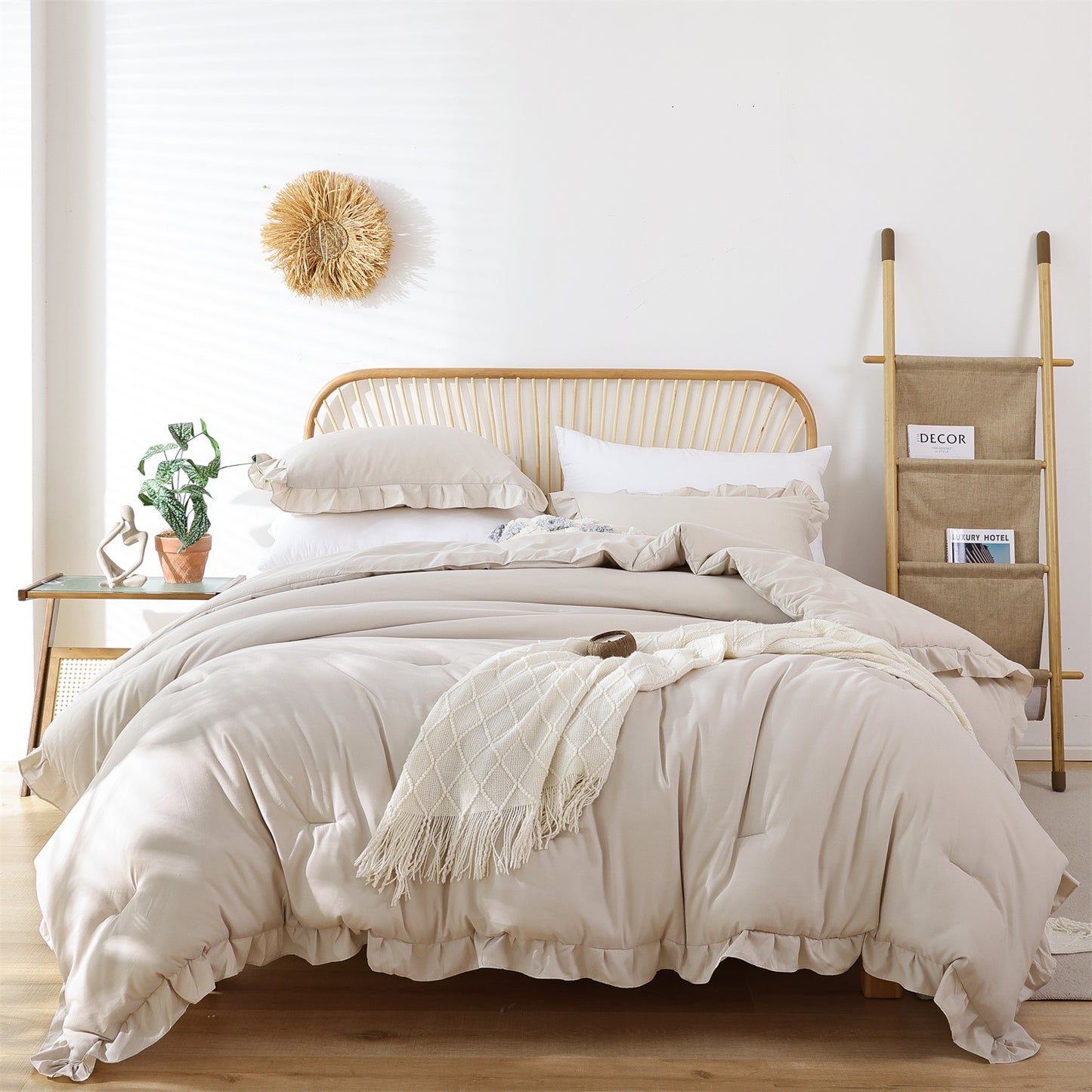 SPRINDAY Ruffled Queen Comforter Set, 3 Piece Bed in a Bag Soft Fluffy Comforter Set For All Season