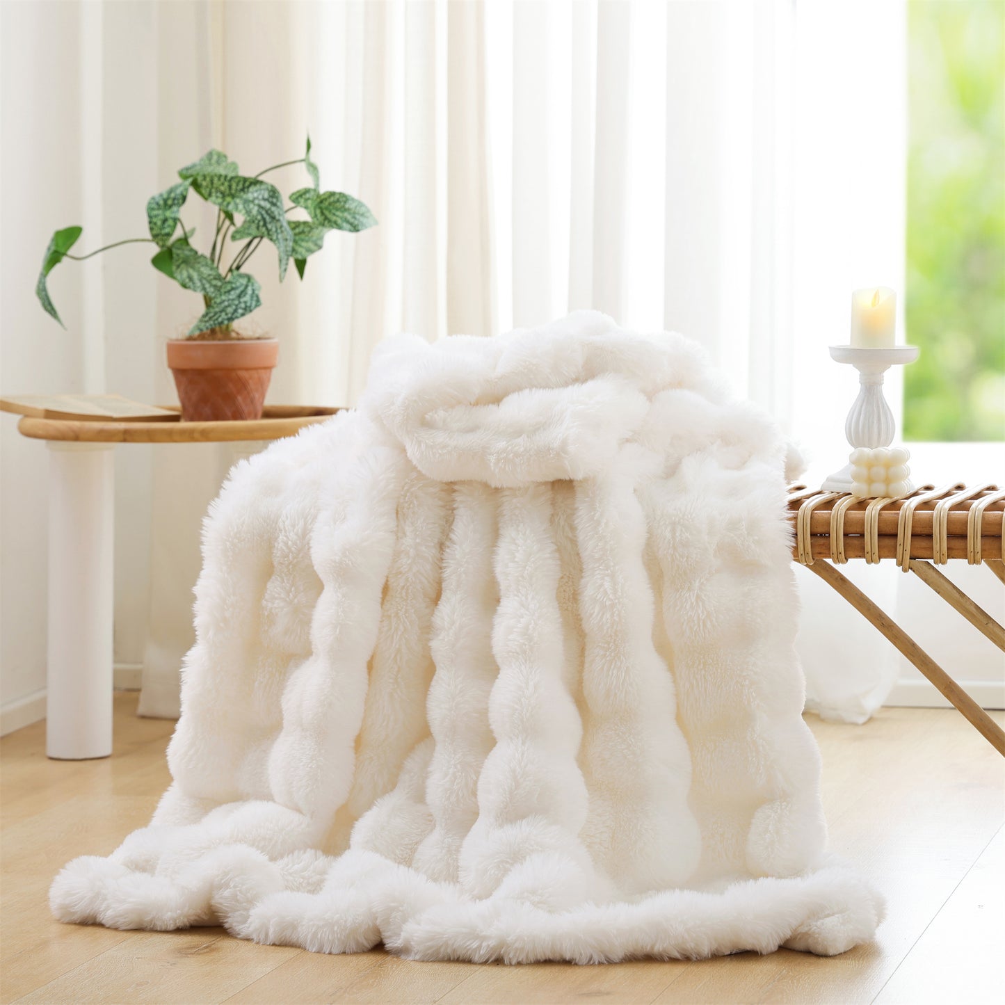 SPRINDAY Faux Fur Rabbit Fleece Throw Blanket , Soft Cozy Throw Blanket for Bed Couch Living Room, Fluffy Home Decor Blankets for Women
