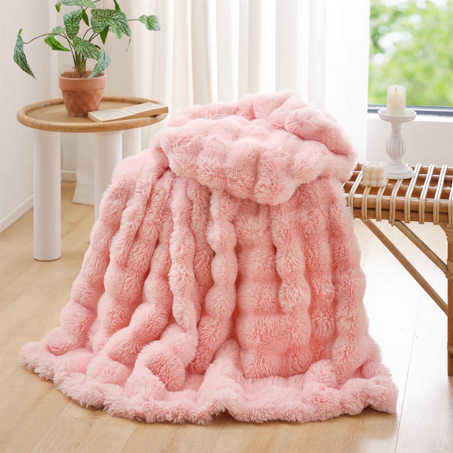 SPRINDAY Faux Fur Rabbit Fleece Throw Blanket , Soft Cozy Throw Blanket for Bed Couch Living Room, Fluffy Home Decor Blankets for Women