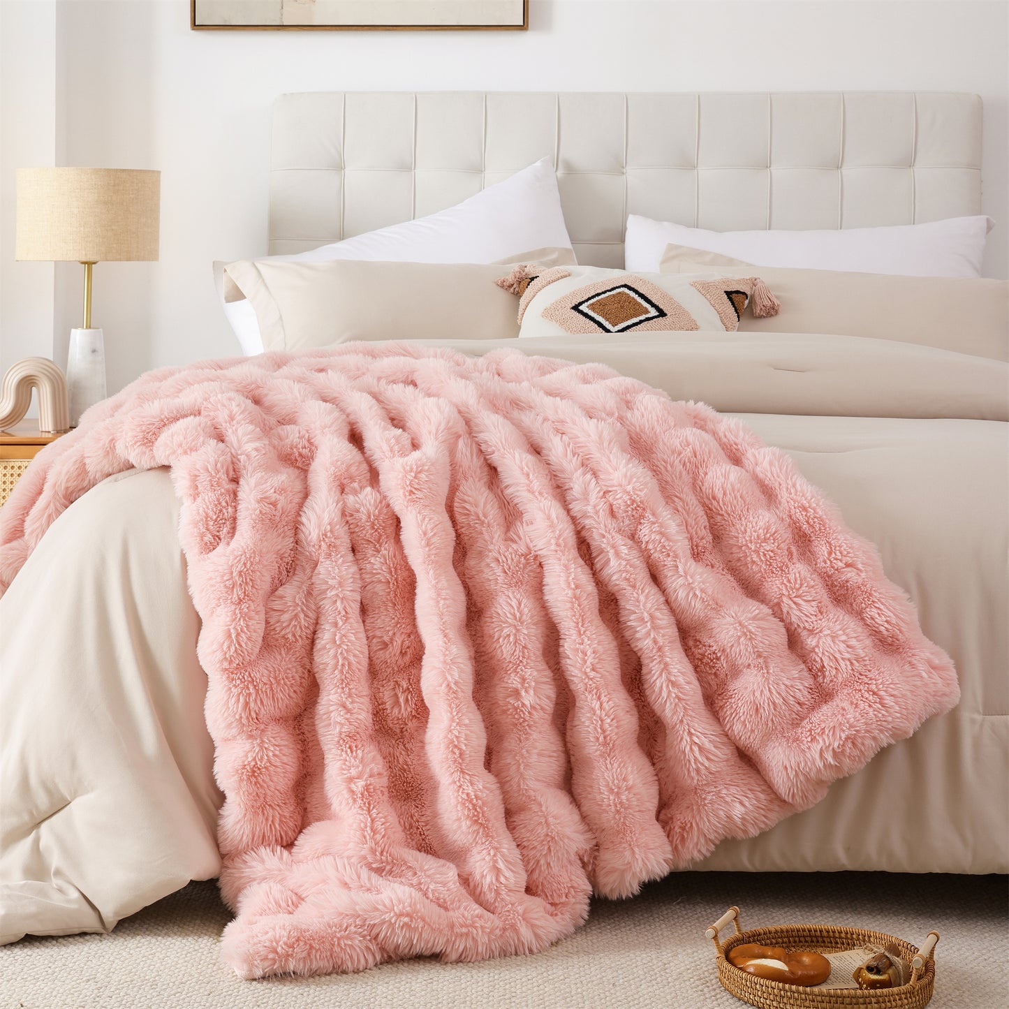 SPRINDAY Faux Fur Rabbit Fleece Throw Blanket , Soft Cozy Throw Blanket for Bed Couch Living Room, Fluffy Home Decor Blankets for Women