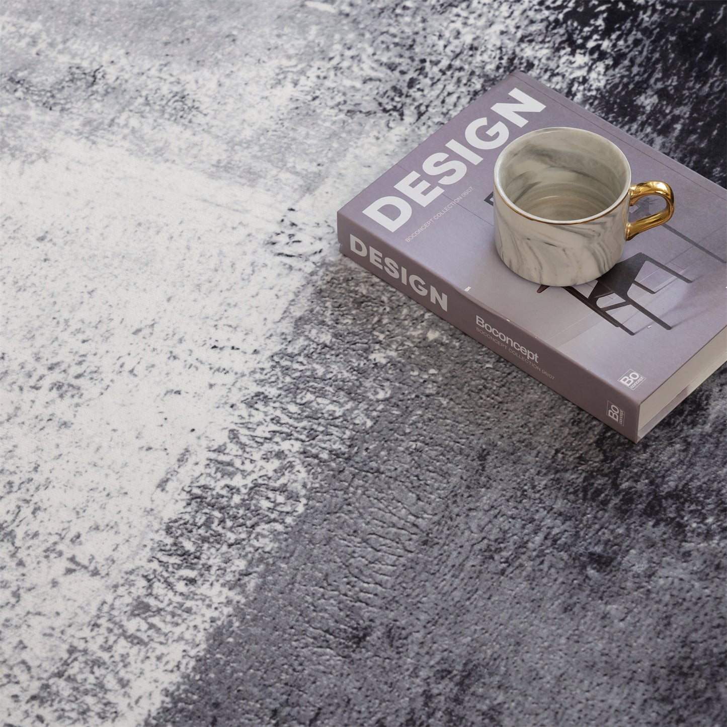 Abstract Area Rug for Kitchen & Indoor, Machine Washable Black Rugs with Non-Slip Backing