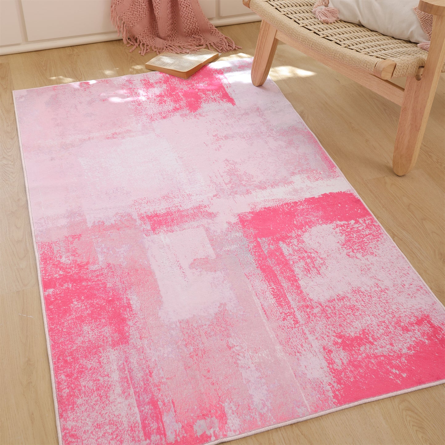 Abstract Area Rug for Kitchen & Indoor, Machine Washable Black Rugs with Non-Slip Backing