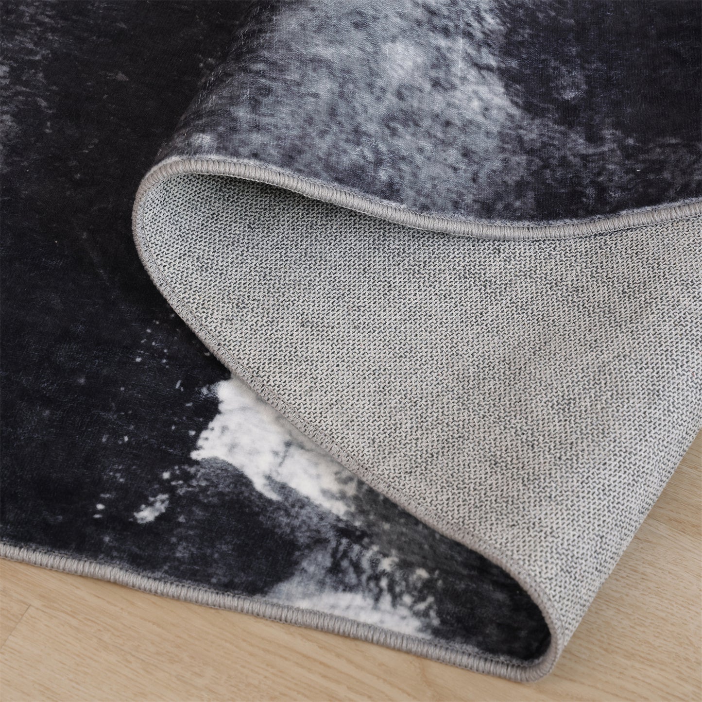 Abstract Area Rug for Kitchen & Indoor, Machine Washable Black Rugs with Non-Slip Backing
