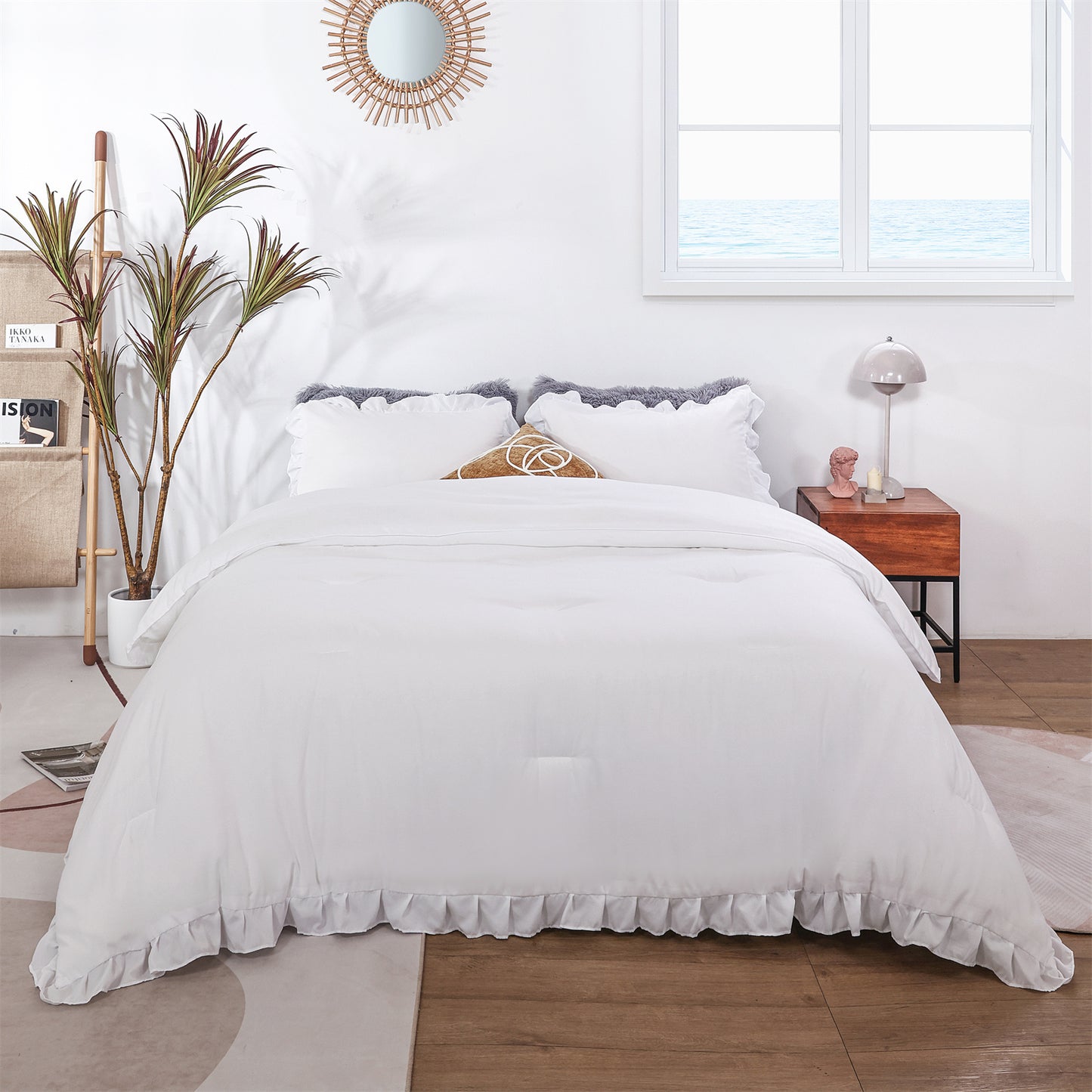 SPRINDAY Ruffled Queen Comforter Set, 3 Piece Bed in a Bag Soft Fluffy Comforter Set For All Season