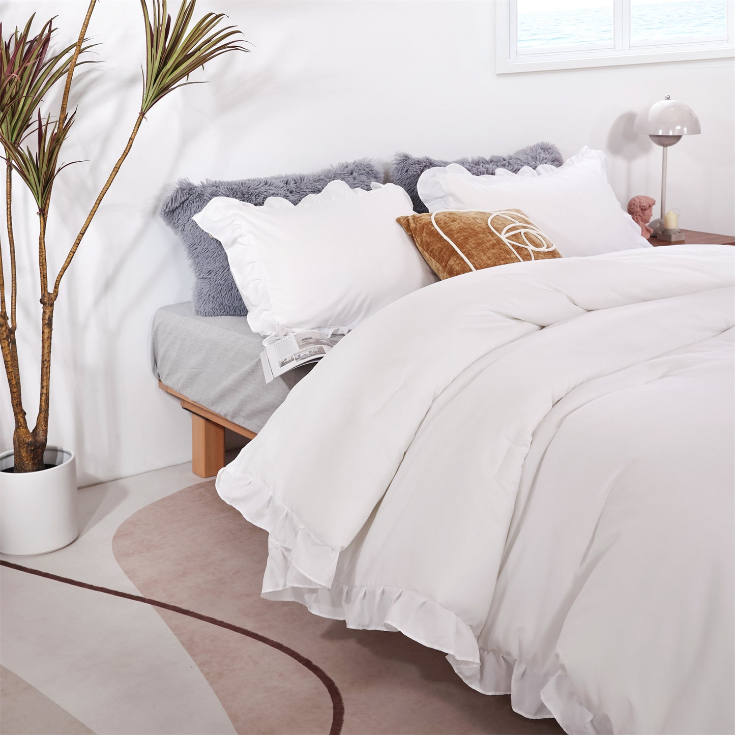 SPRINDAY Ruffled Queen Comforter Set, 3 Piece Bed in a Bag Soft Fluffy Comforter Set For All Season