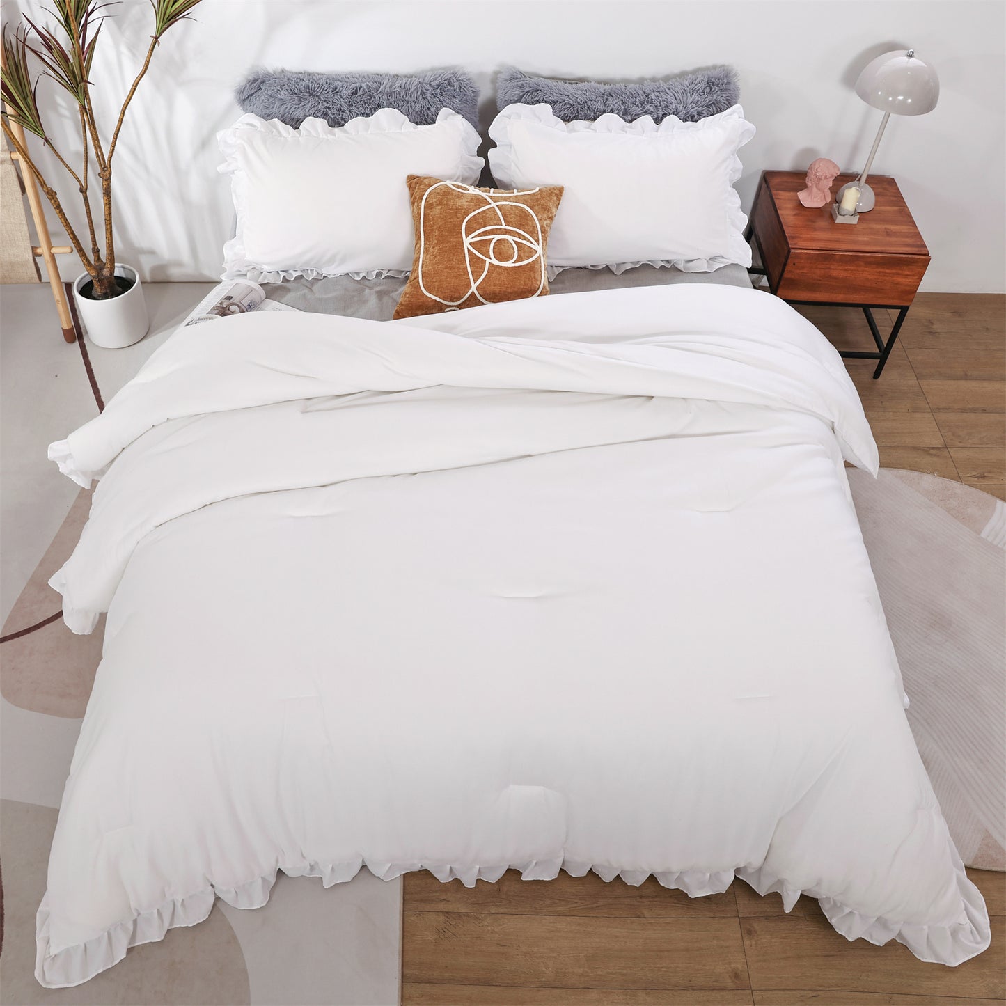 SPRINDAY Ruffled Queen Comforter Set, 3 Piece Bed in a Bag Soft Fluffy Comforter Set For All Season