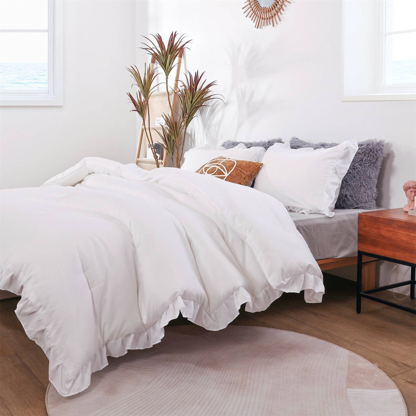 SPRINDAY Ruffled Queen Comforter Set, 3 Piece Bed in a Bag Soft Fluffy Comforter Set For All Season