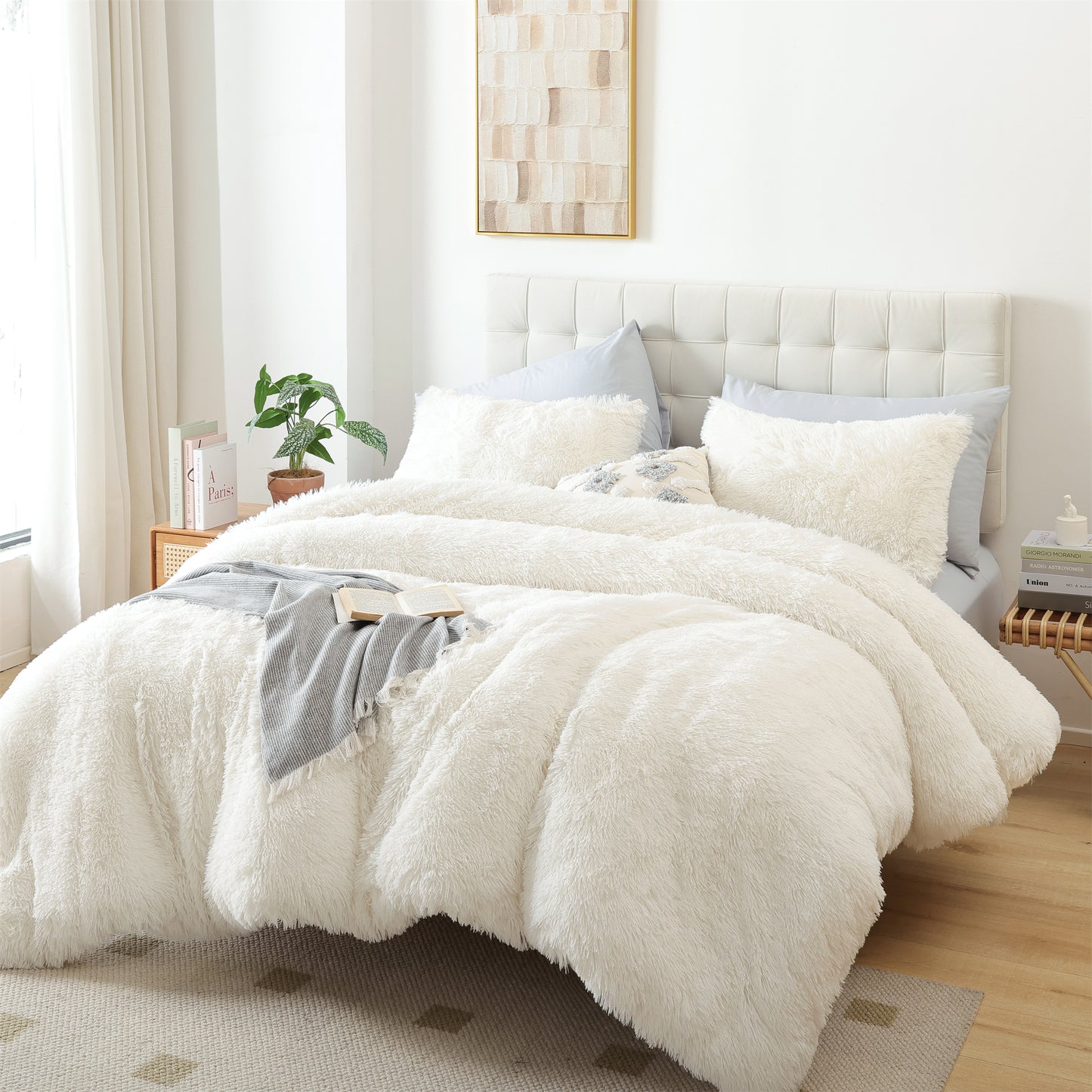 Sprinday 3-Piece Shaggy Plush Duvet Cover Set,Fuzzy Fluffy Bedding Set with 2 Pillow Shams,Zipper Closure