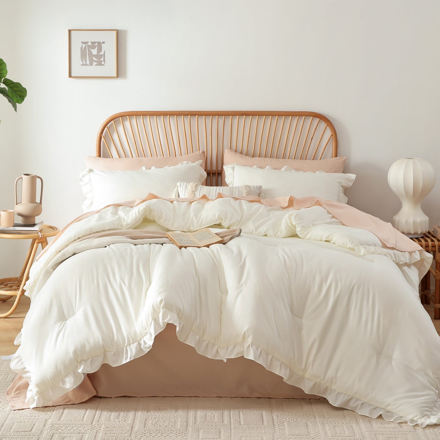 SPRINDAY Ruffled Queen Comforter Set, 3 Piece Bed in a Bag Soft Fluffy Comforter Set For All Season