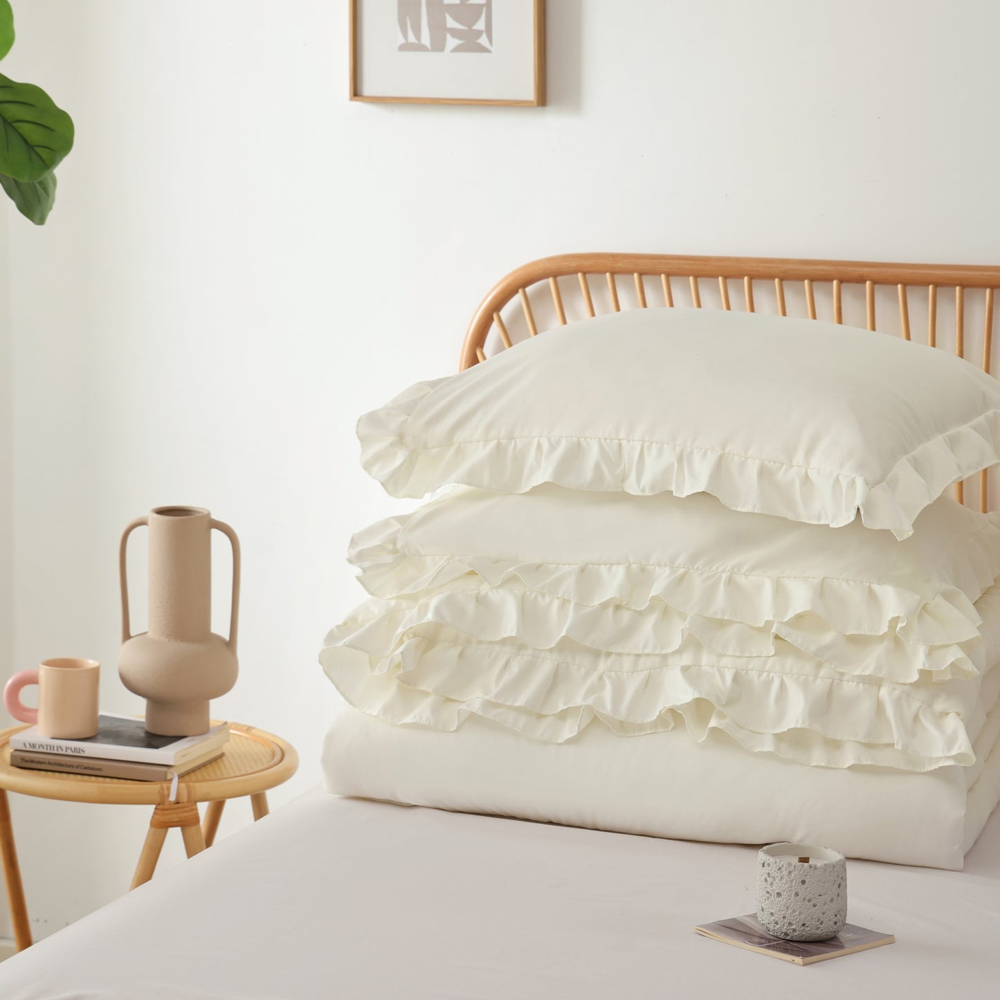 SPRINDAY Ruffled Queen Comforter Set, 3 Piece Bed in a Bag Soft Fluffy Comforter Set For All Season