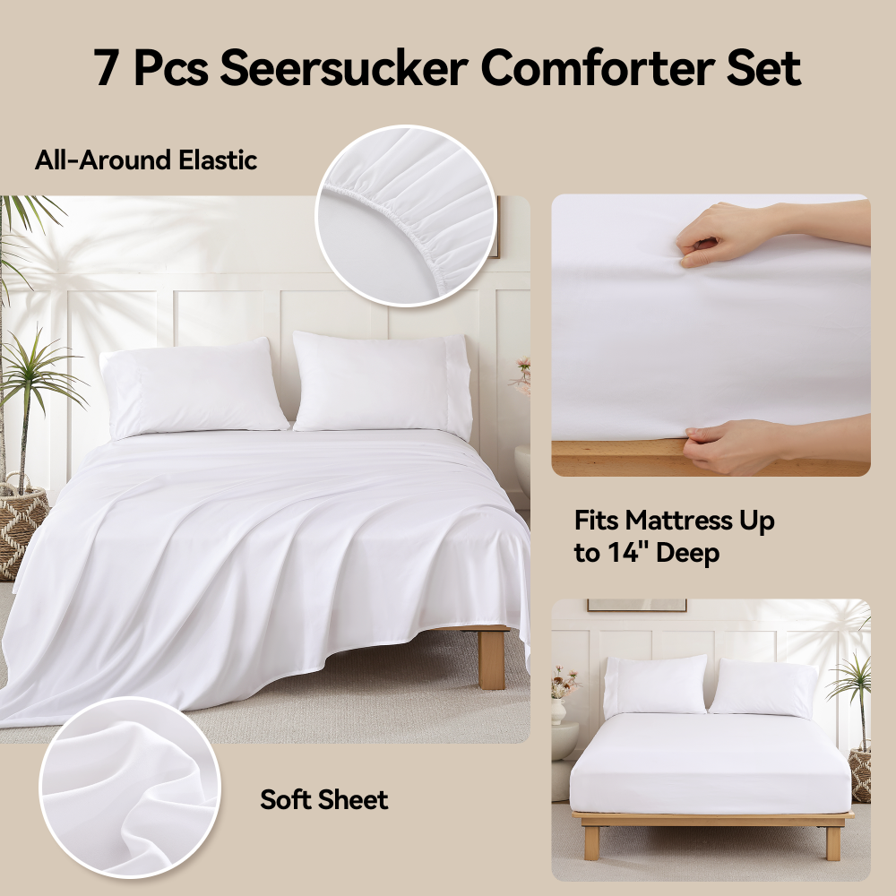 SPRINDAY 7-Piece Comforter Set, Bed in a Bag for All-Season, Bedding Set with Comforter, Sheets, Pillowcases & Shams