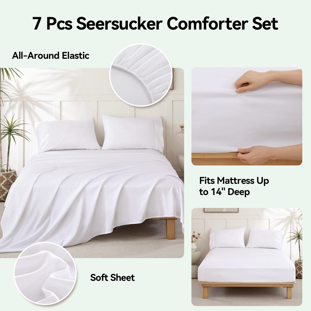 SPRINDAY 7-Piece Comforter Set, Bed in a Bag for All-Season, Bedding Set with Comforter, Sheets, Pillowcases & Shams