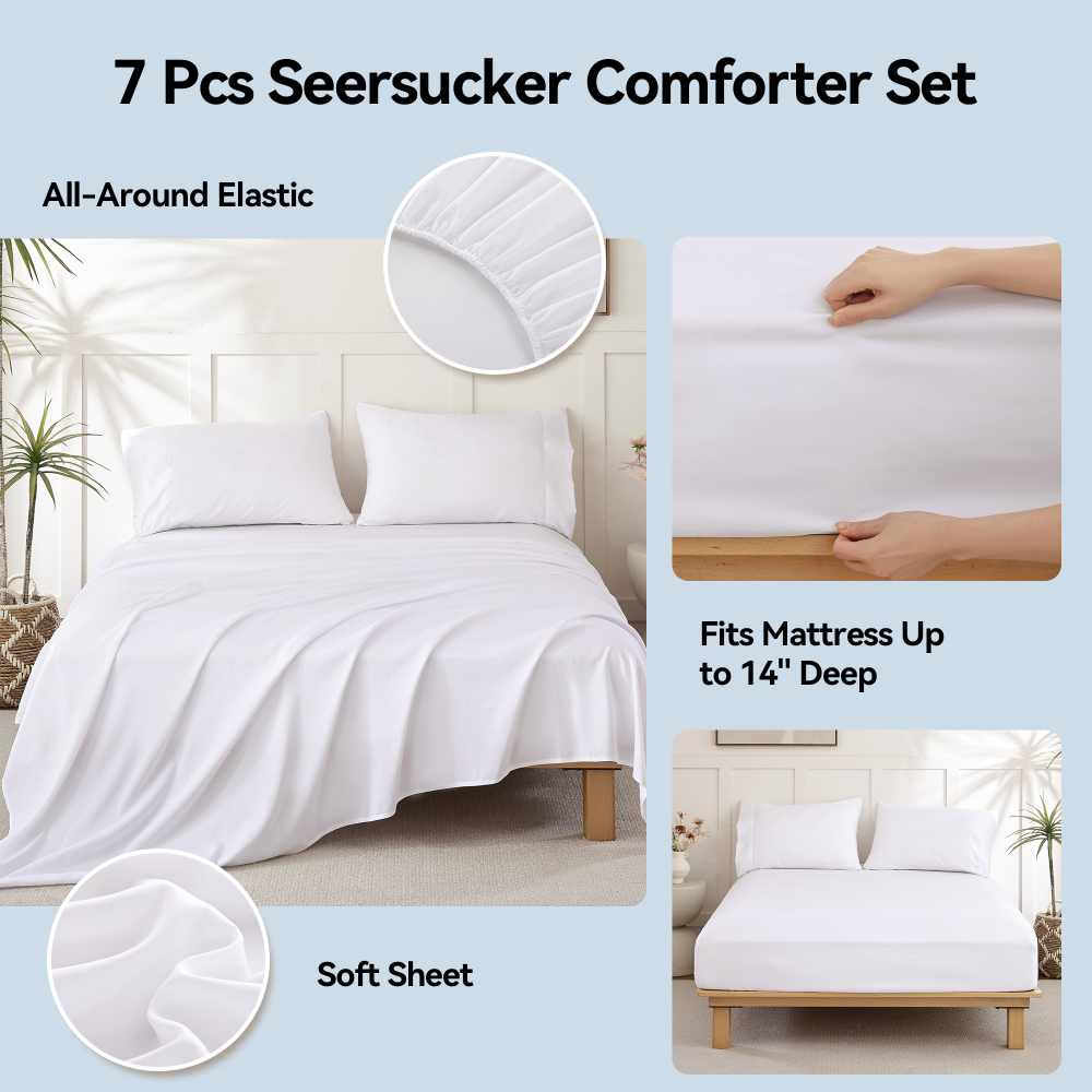 SPRINDAY 7-Piece Comforter Set, Bed in a Bag for All-Season, Bedding Set with Comforter, Sheets, Pillowcases & Shams
