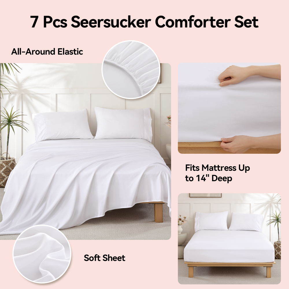 SPRINDAY 7-Piece Comforter Set, Bed in a Bag for All-Season, Bedding Set with Comforter, Sheets, Pillowcases & Shams