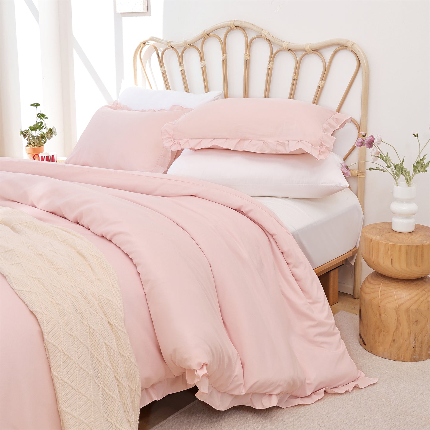 SPRINDAY Ruffled Queen Comforter Set, 3 Piece Bed in a Bag Soft Fluffy Comforter Set For All Season