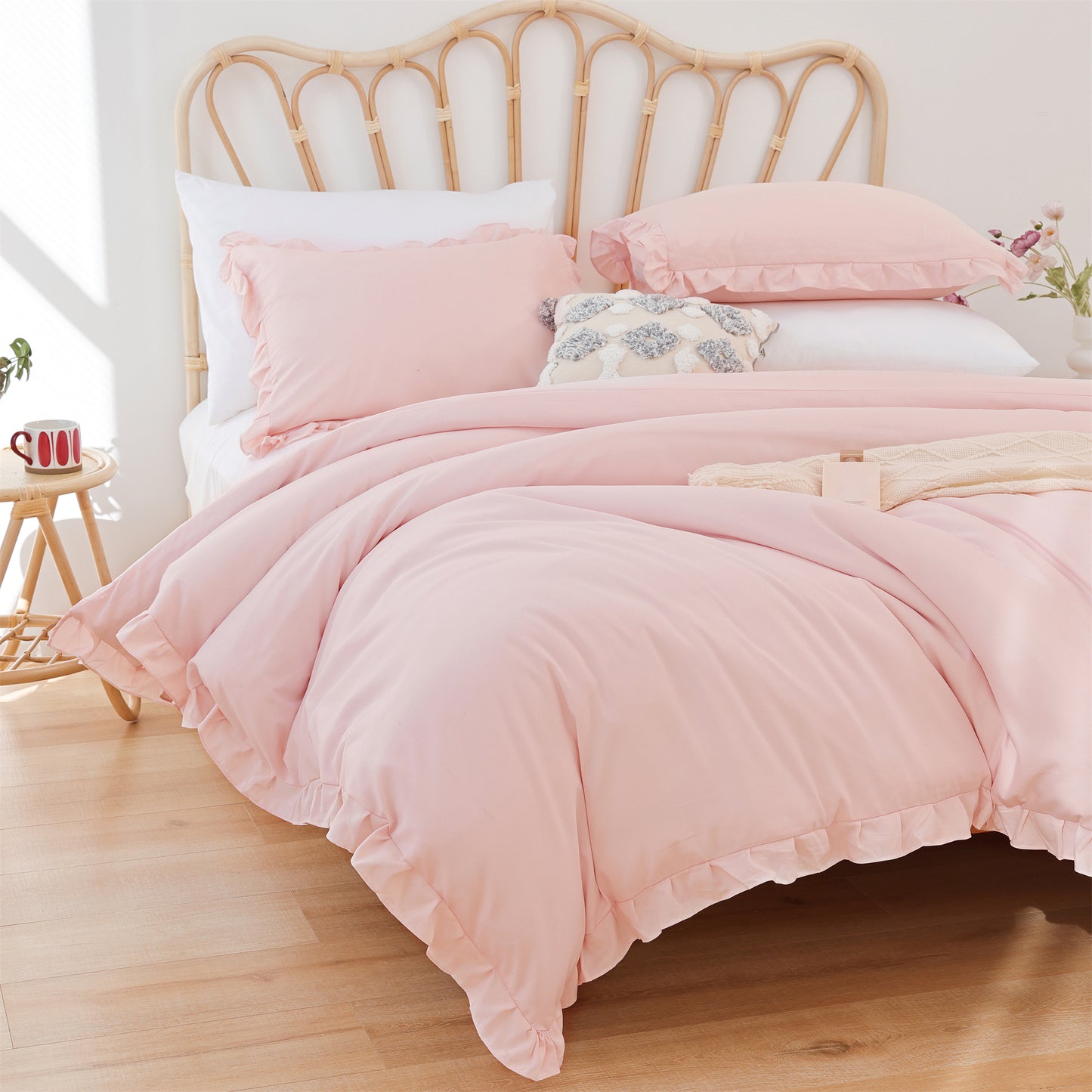 SPRINDAY Ruffled Queen Comforter Set, 3 Piece Bed in a Bag Soft Fluffy Comforter Set For All Season