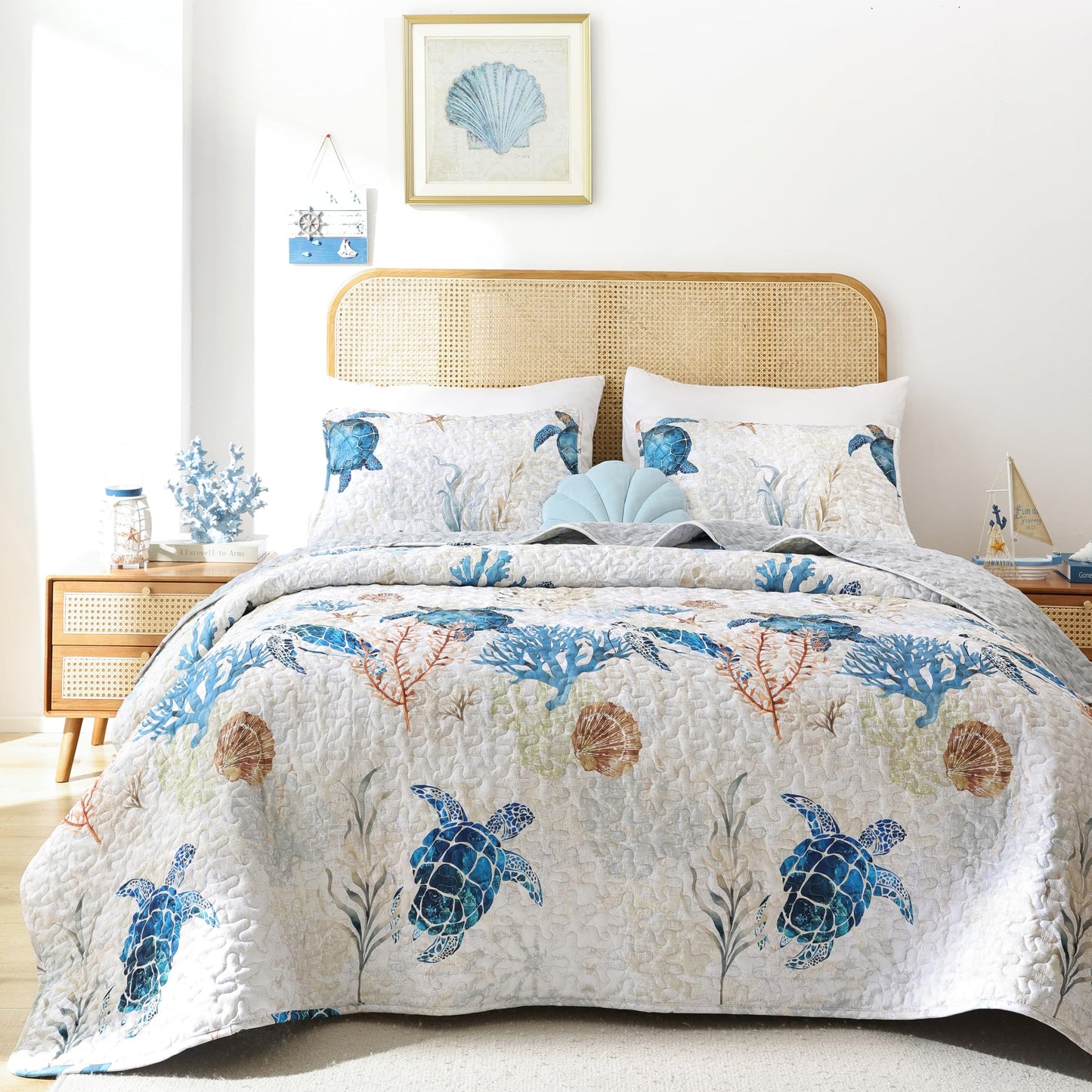 Quilt Set  Lightweight Boho Bedding Bedspreads with Geometric Printed for All Season 3 Piece (1 Quilt, 2 Pillowcases)